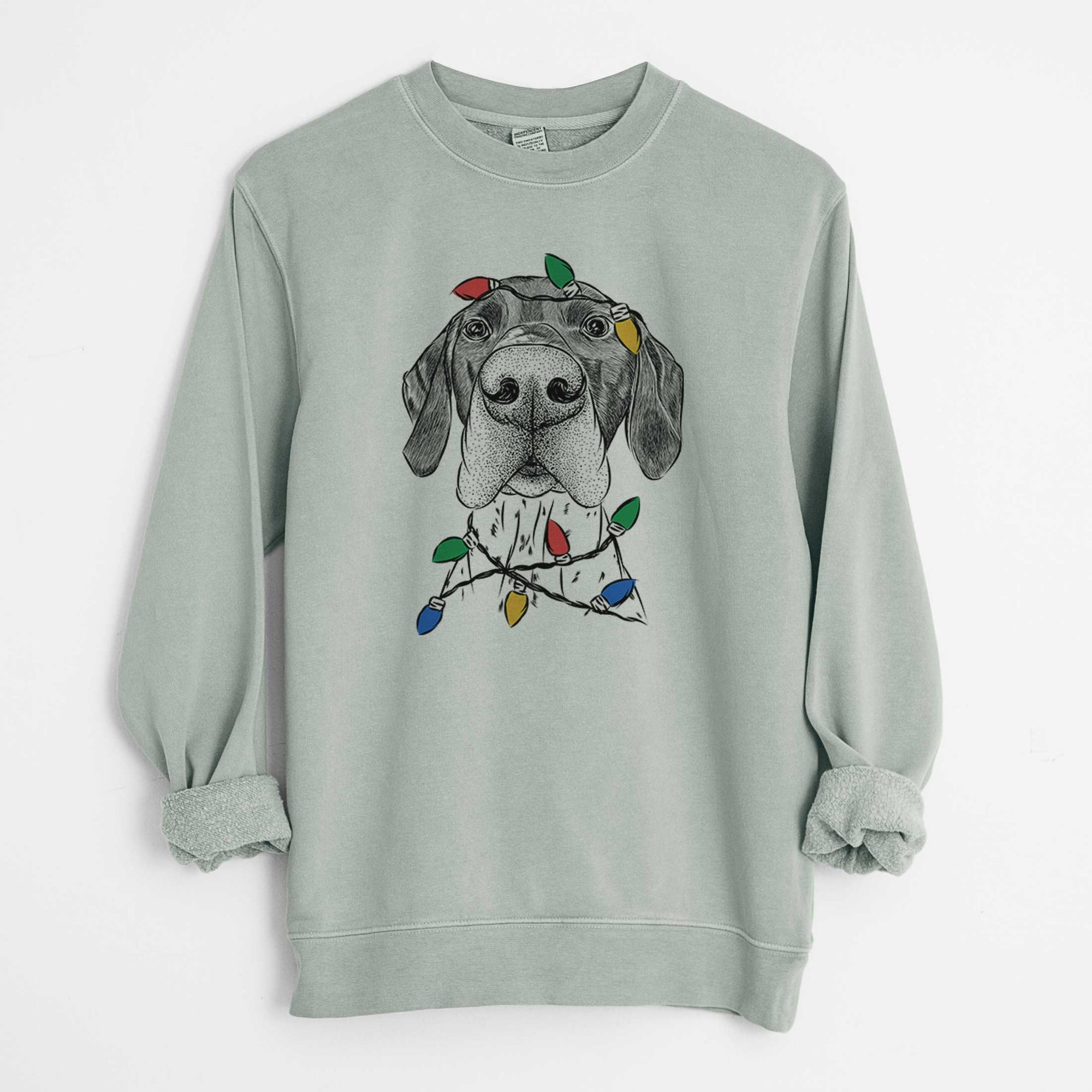 Christmas Lights Booze the German Shorthaired Pointer - Unisex Pigment Dyed Crew Sweatshirt