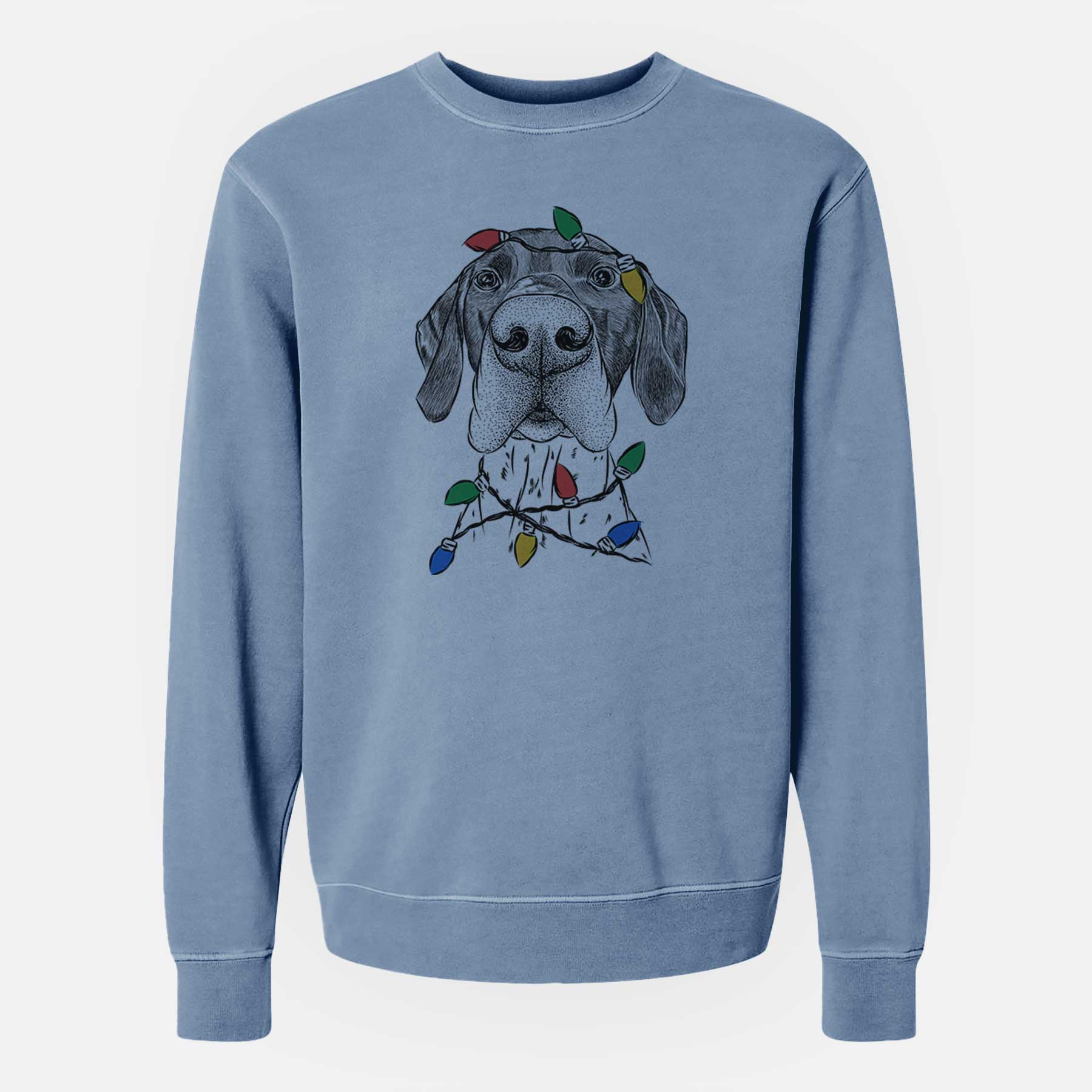 Christmas Lights Booze the German Shorthaired Pointer - Unisex Pigment Dyed Crew Sweatshirt