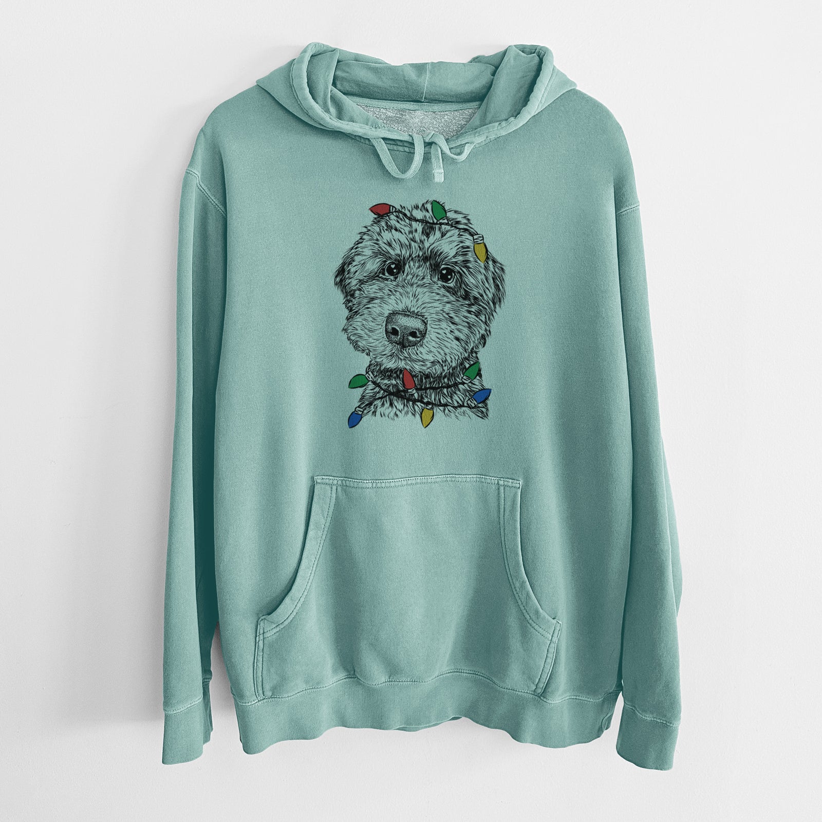 Christmas Lights Bowser the Whoodle - Unisex Pigment Dyed Hoodie