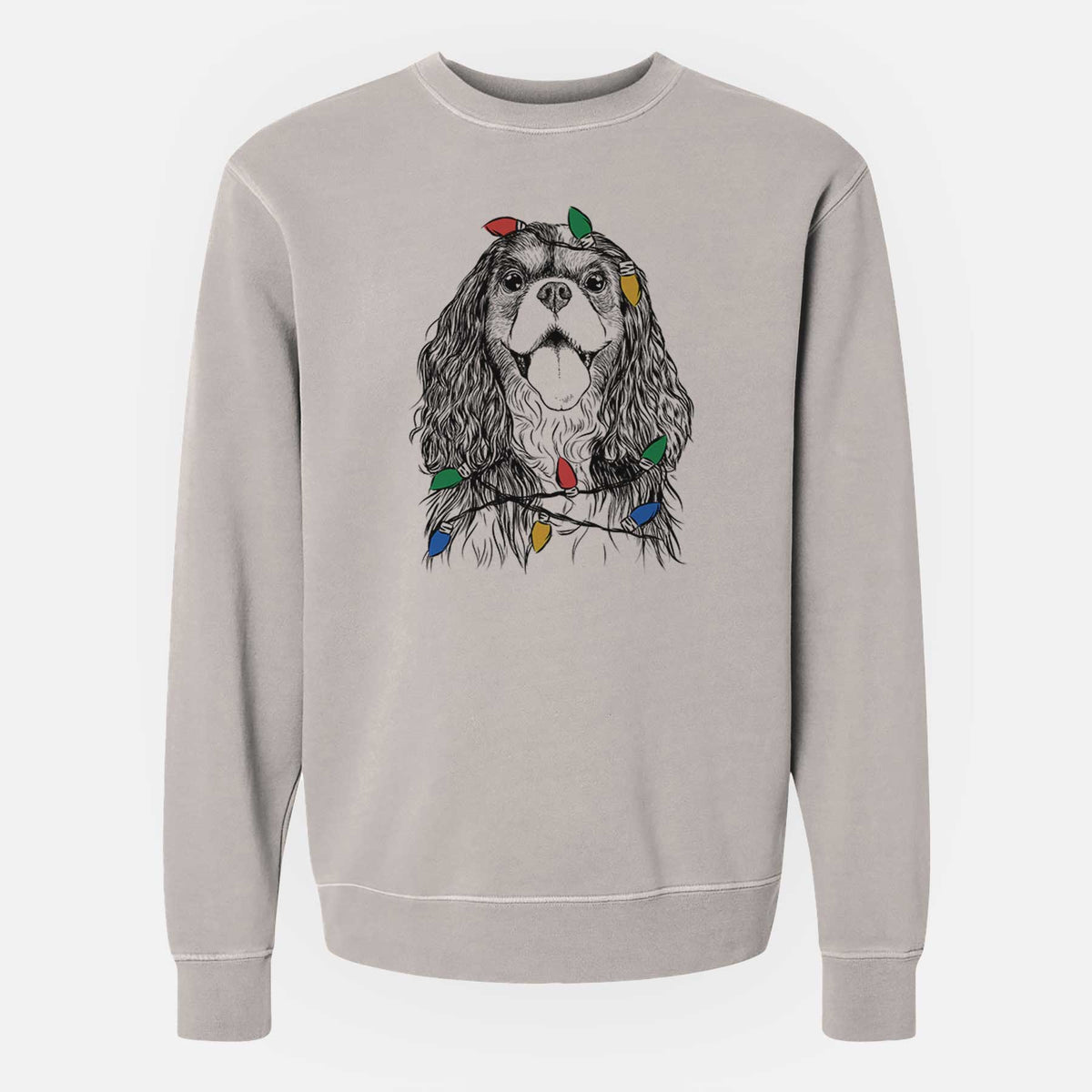 Christmas Lights Brandy the Cavalier King Charles Spaniel - Unisex Pigment Dyed Crew Sweatshirt