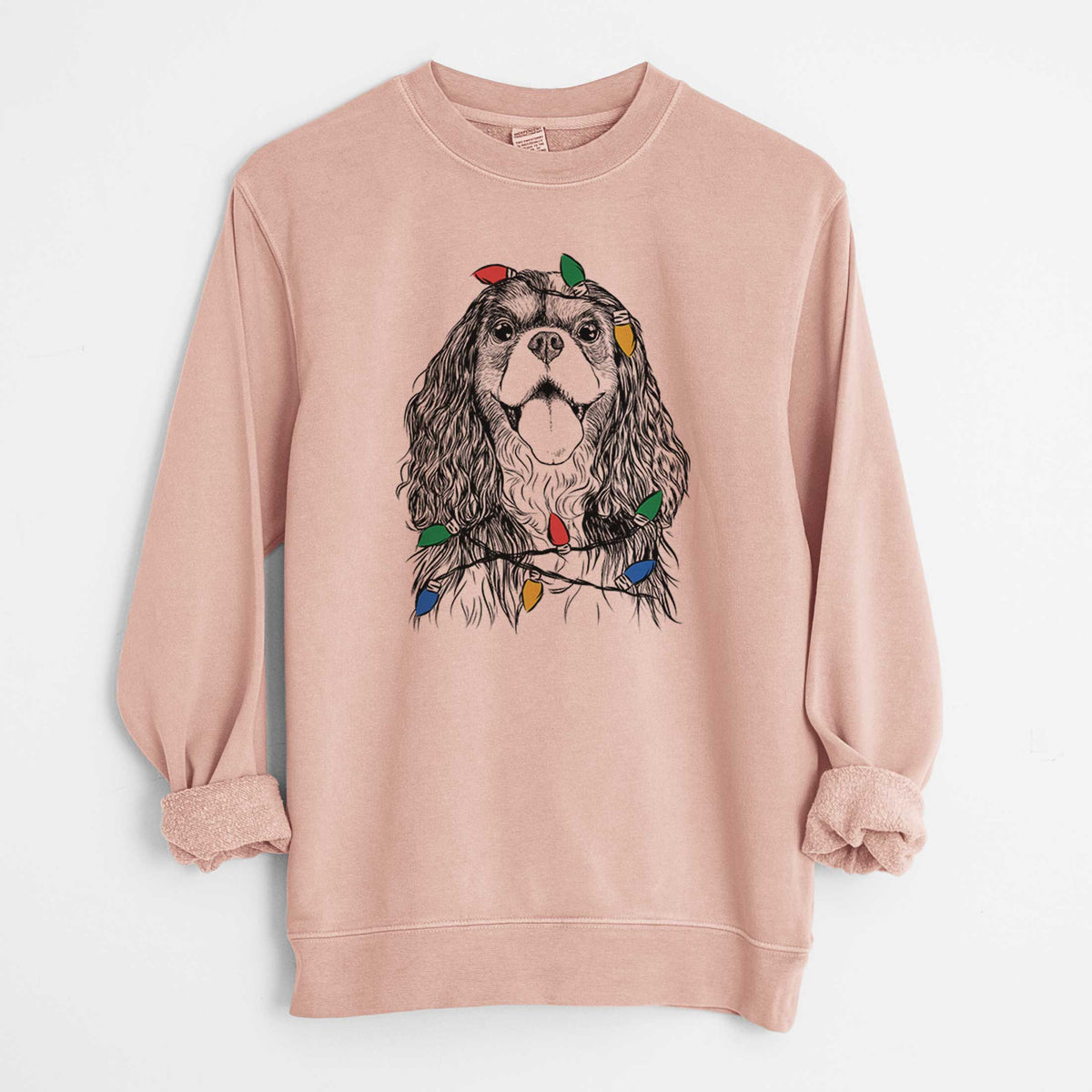 Christmas Lights Brandy the Cavalier King Charles Spaniel - Unisex Pigment Dyed Crew Sweatshirt