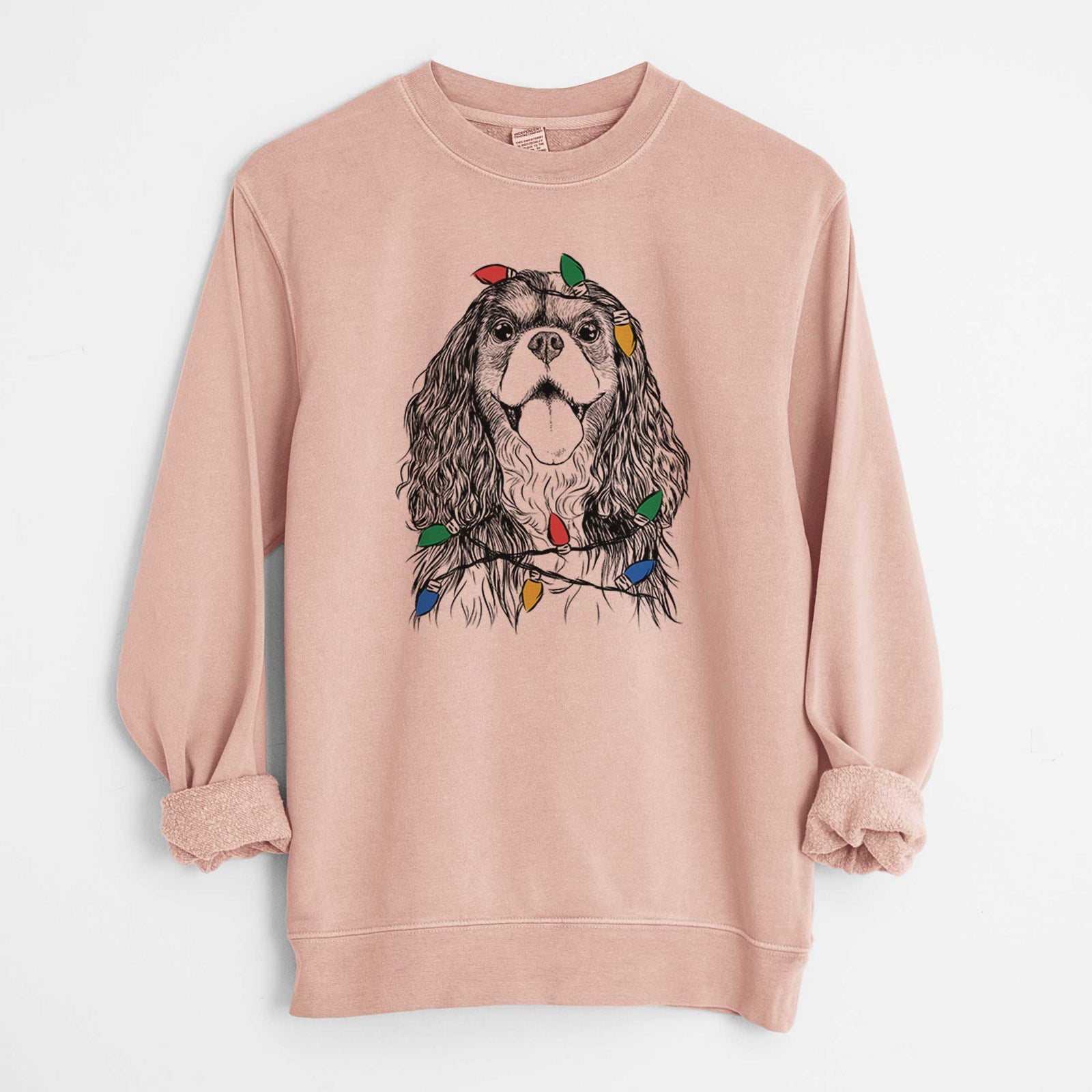 Christmas Lights Brandy the Cavalier King Charles Spaniel - Unisex Pigment Dyed Crew Sweatshirt