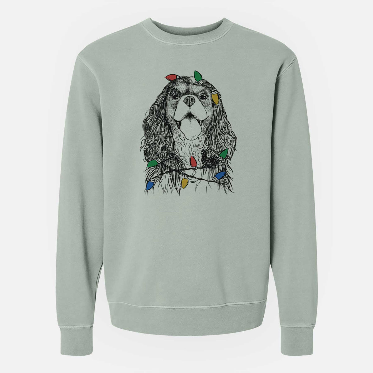 Christmas Lights Brandy the Cavalier King Charles Spaniel - Unisex Pigment Dyed Crew Sweatshirt