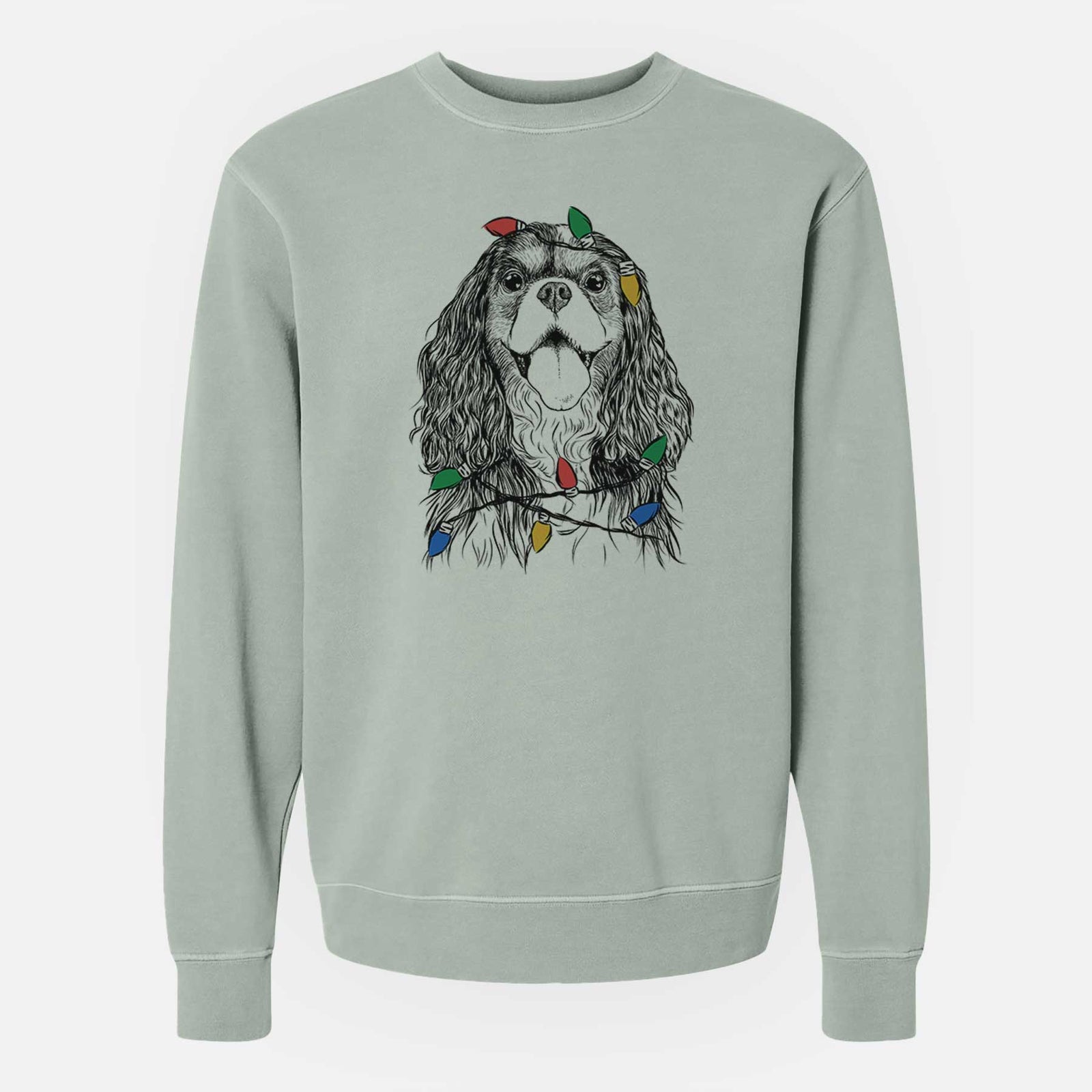 Christmas Lights Brandy the Cavalier King Charles Spaniel - Unisex Pigment Dyed Crew Sweatshirt