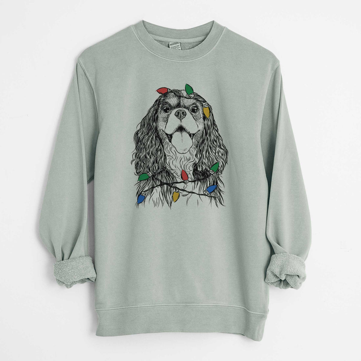 Christmas Lights Brandy the Cavalier King Charles Spaniel - Unisex Pigment Dyed Crew Sweatshirt