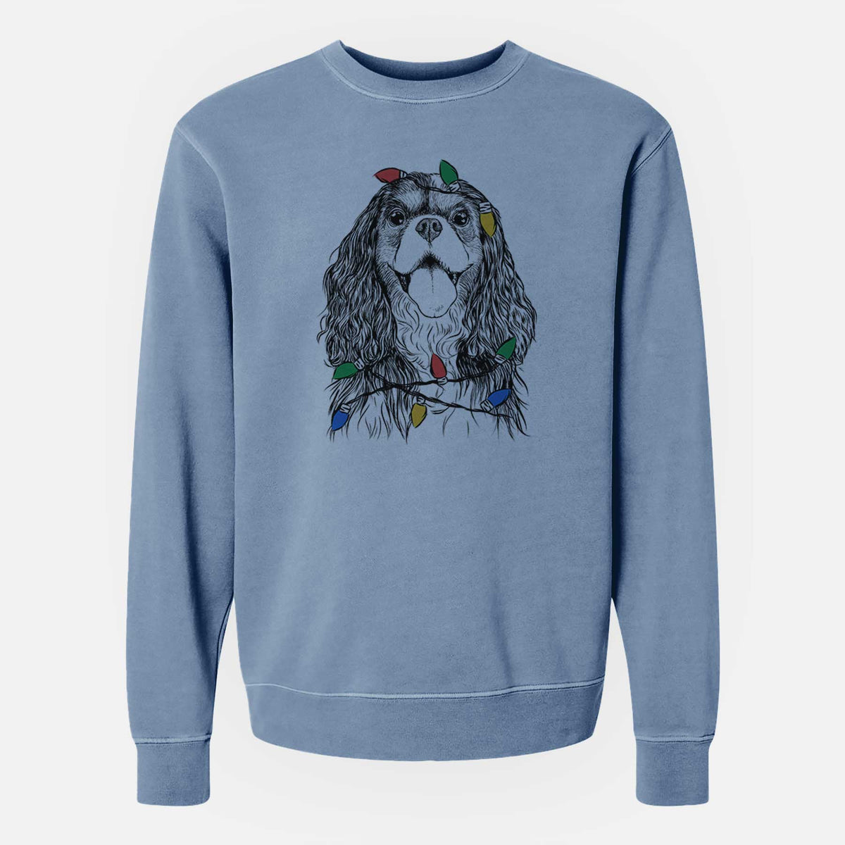 Christmas Lights Brandy the Cavalier King Charles Spaniel - Unisex Pigment Dyed Crew Sweatshirt