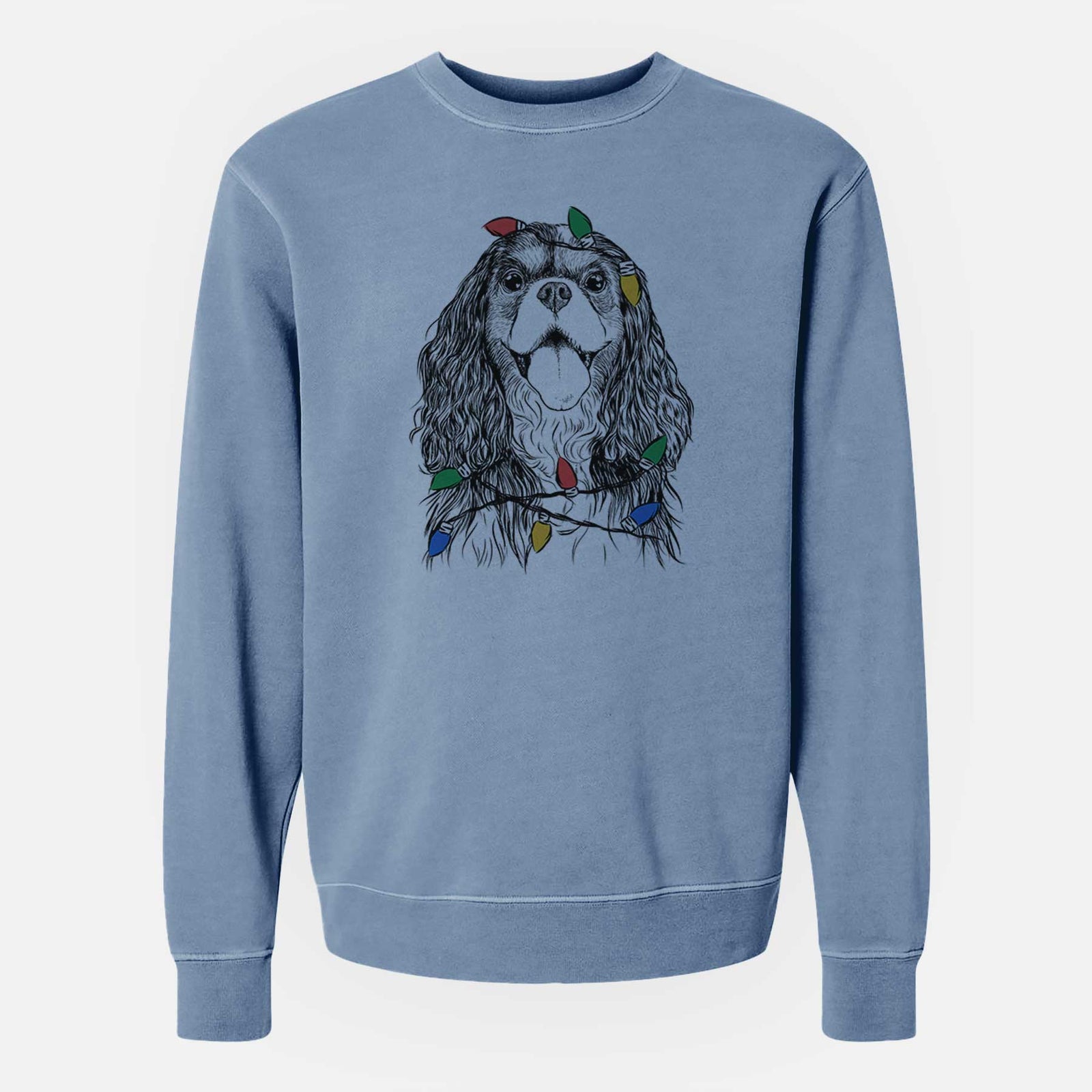 Christmas Lights Brandy the Cavalier King Charles Spaniel - Unisex Pigment Dyed Crew Sweatshirt