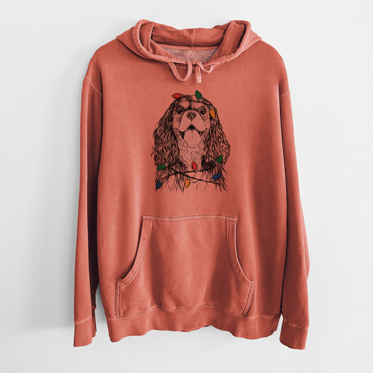 Christmas Lights Brandy the Cavalier King Charles Spaniel - Unisex Pigment Dyed Hoodie