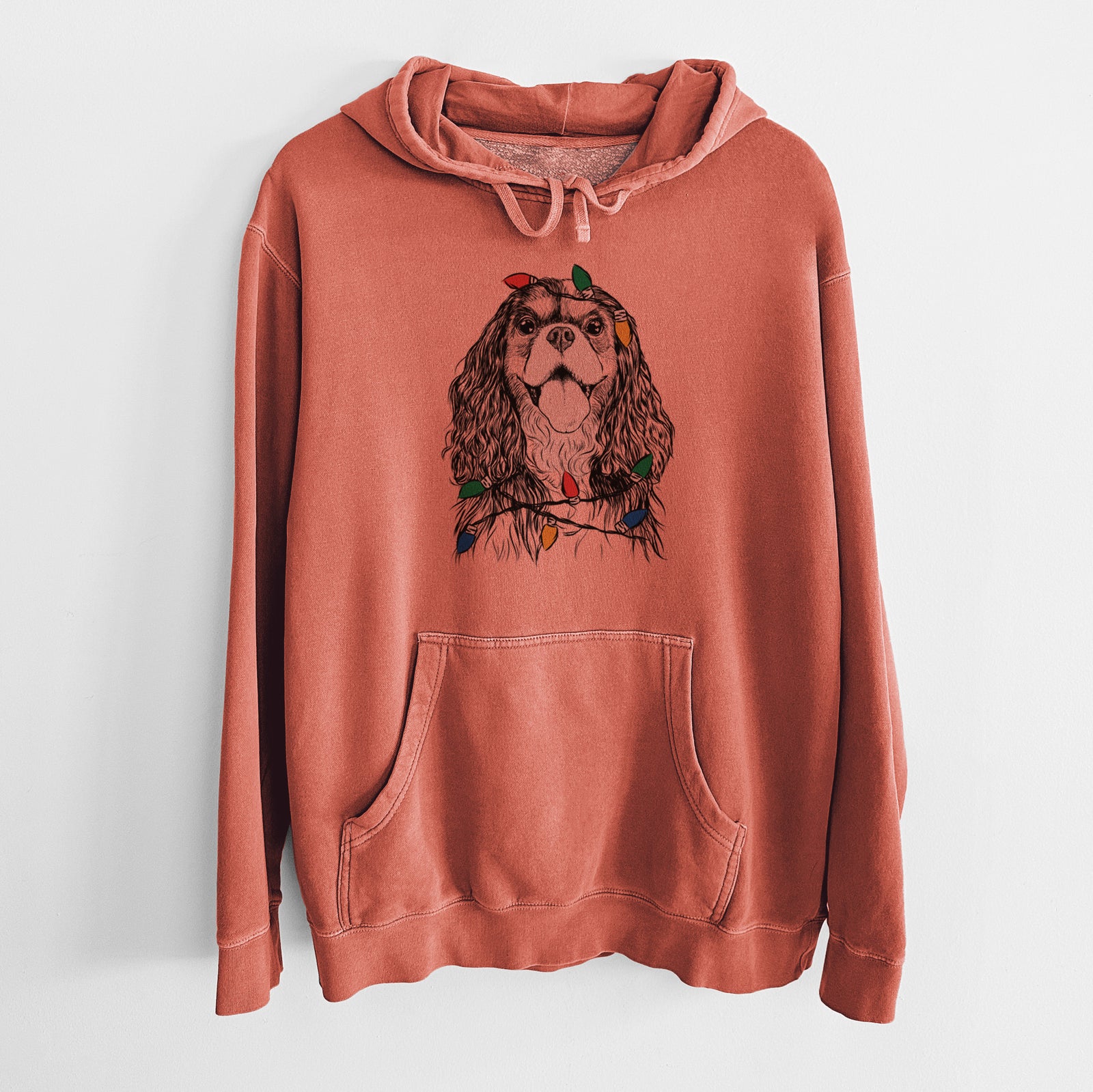 Christmas Lights Brandy the Cavalier King Charles Spaniel - Unisex Pigment Dyed Hoodie