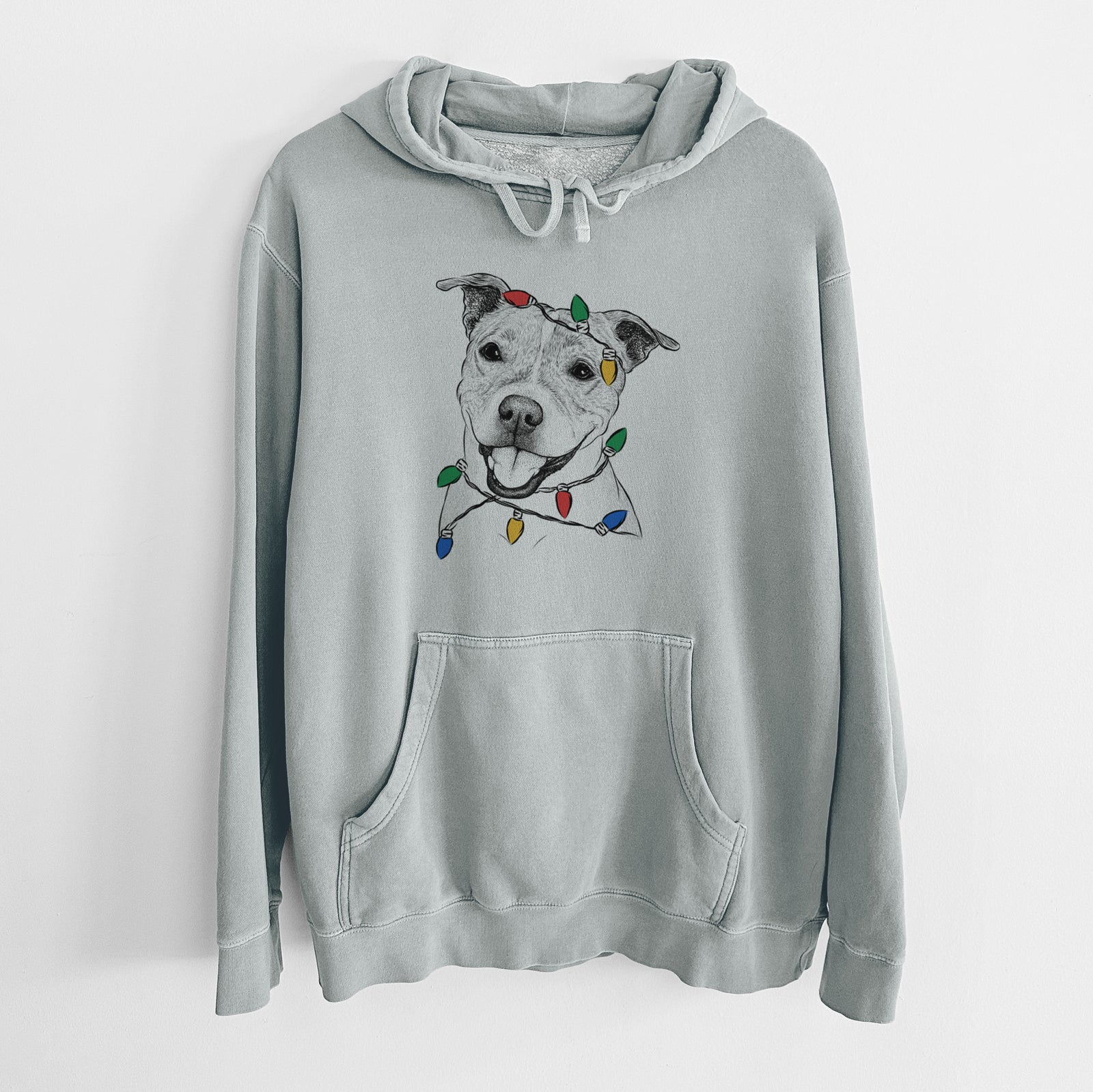 Christmas Lights BrookLyn the Staffordshire Bull Terrier - Unisex Pigment Dyed Hoodie