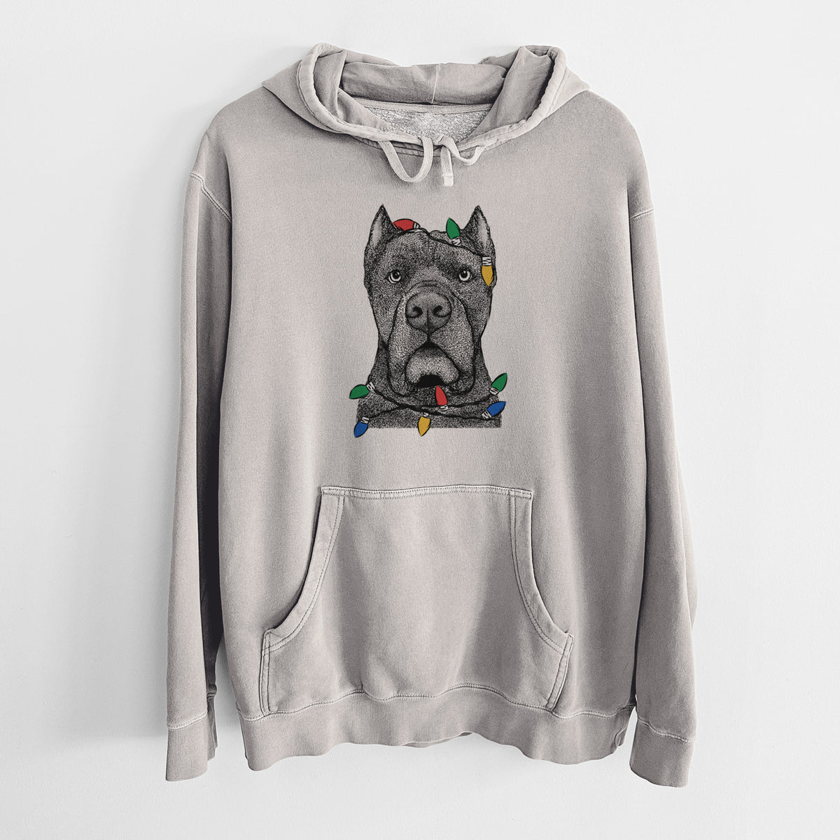 Christmas Lights Bruno the Cane Corso - Unisex Pigment Dyed Hoodie