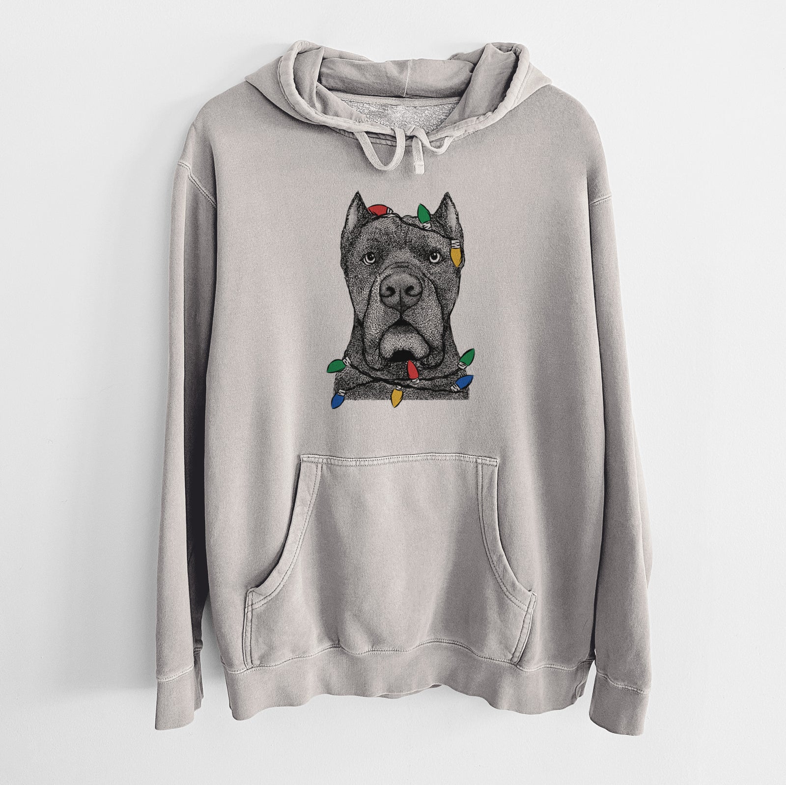 Christmas Lights Bruno the Cane Corso - Unisex Pigment Dyed Hoodie