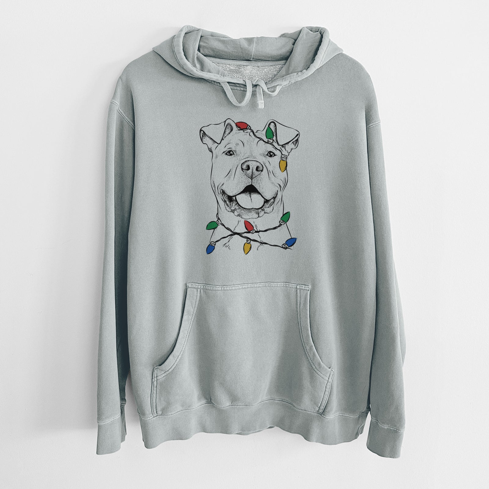 Christmas Lights Bubba Scraps the American Staffordshire Mix - Unisex Pigment Dyed Hoodie