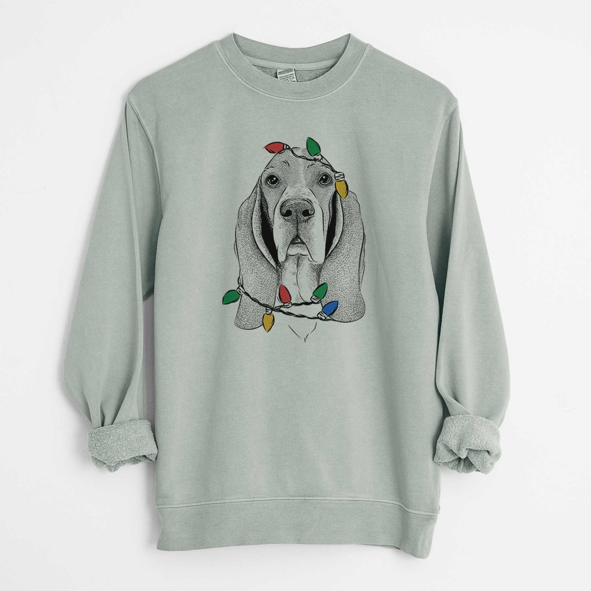 Christmas Lights Buckley the Basset Hound - Unisex Pigment Dyed Crew Sweatshirt