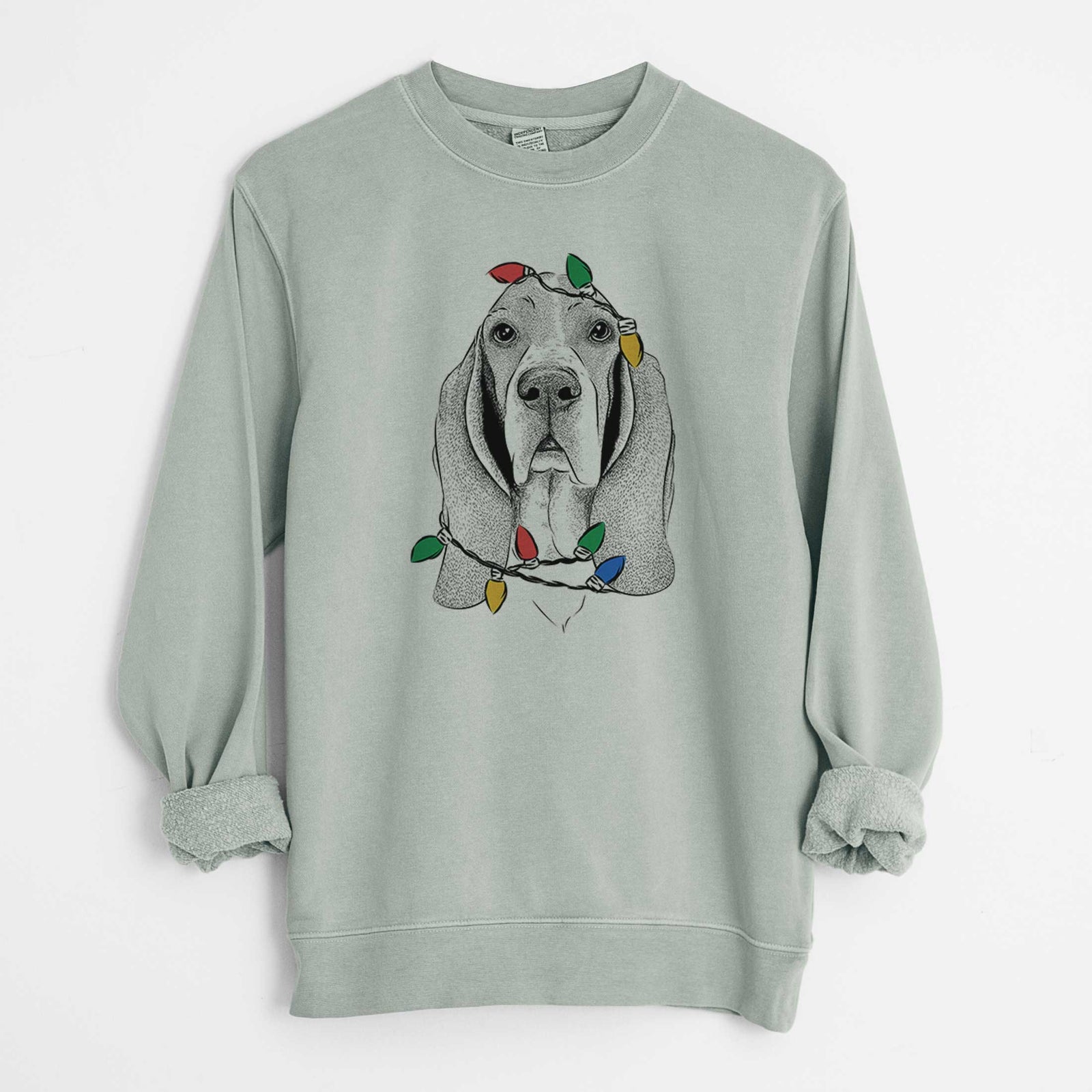 Christmas Lights Buckley the Basset Hound - Unisex Pigment Dyed Crew Sweatshirt