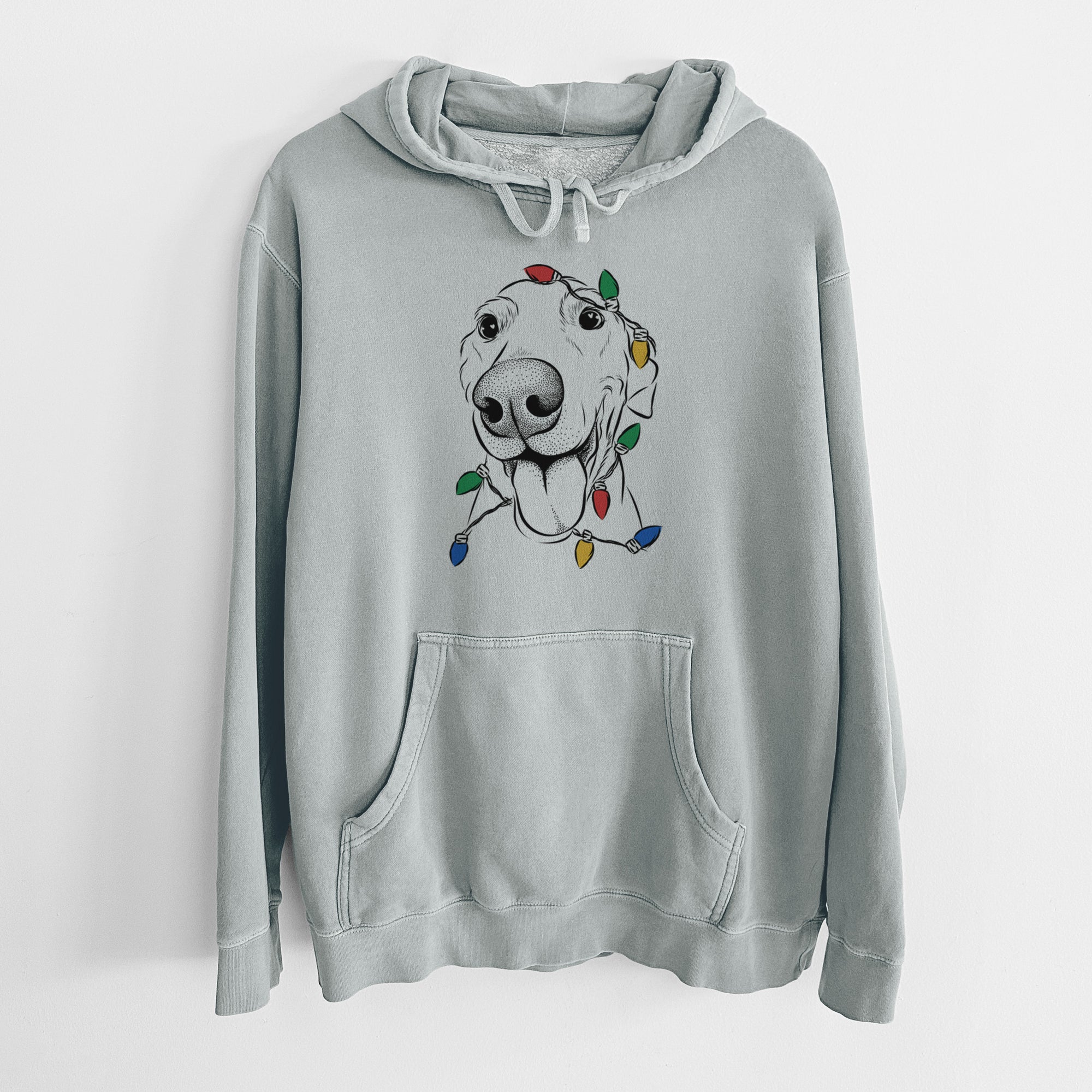 Christmas Lights Buddy the Sato / American Village Dog - Unisex Pigment Dyed Hoodie