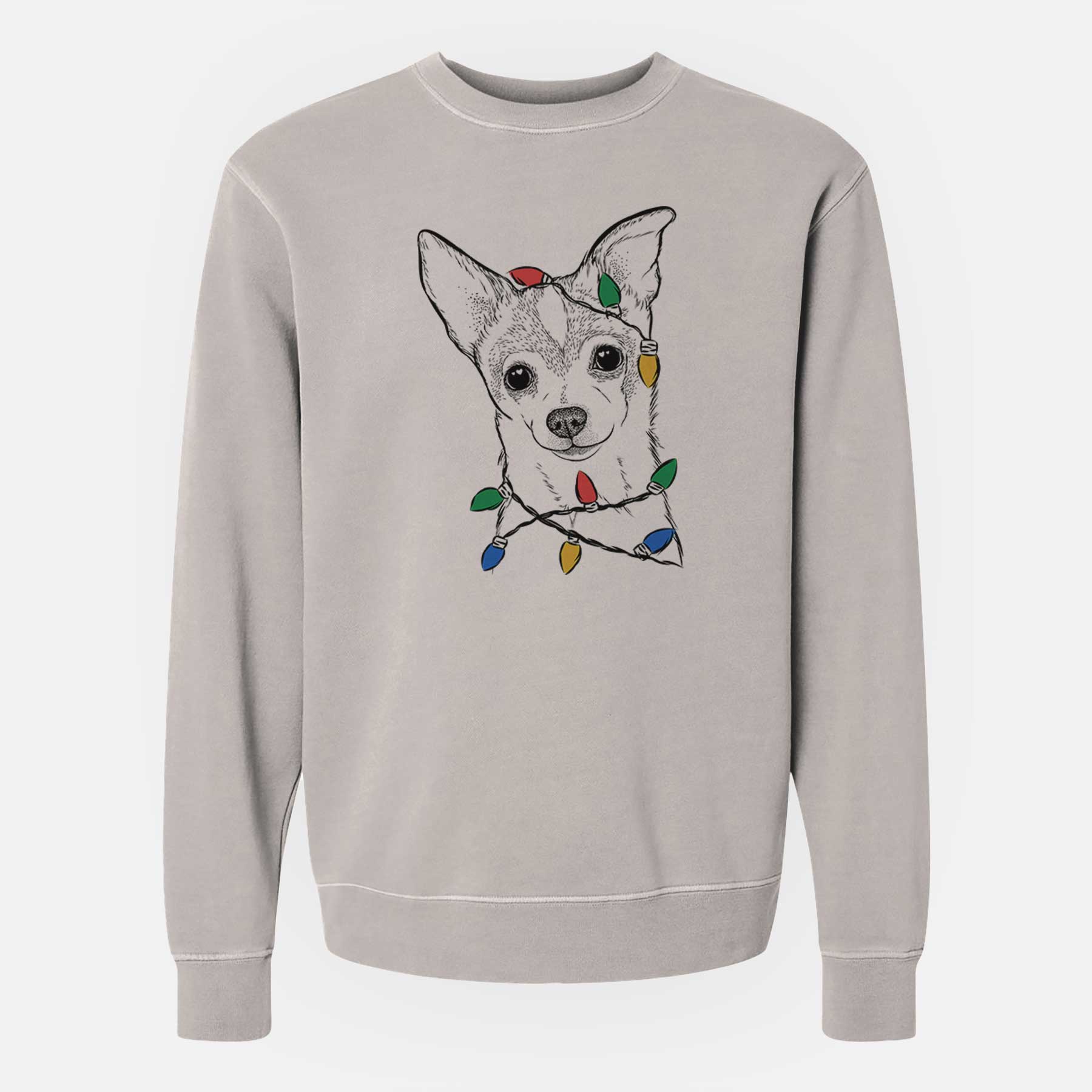 Christmas Lights Buggy the Chihuahua - Unisex Pigment Dyed Crew Sweatshirt