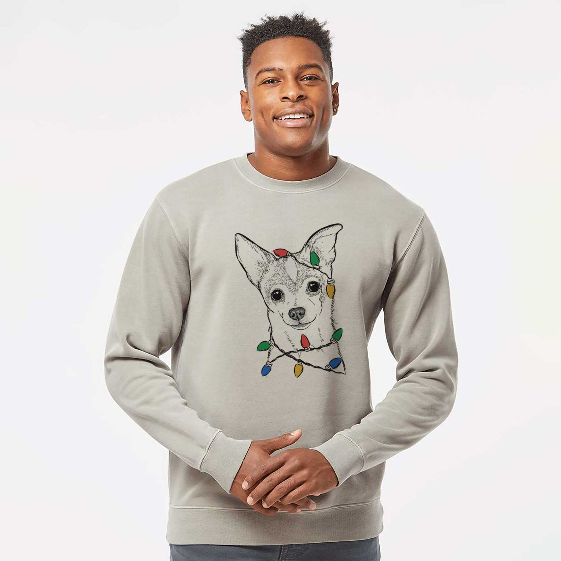 Christmas Lights Buggy the Chihuahua - Unisex Pigment Dyed Crew Sweatshirt