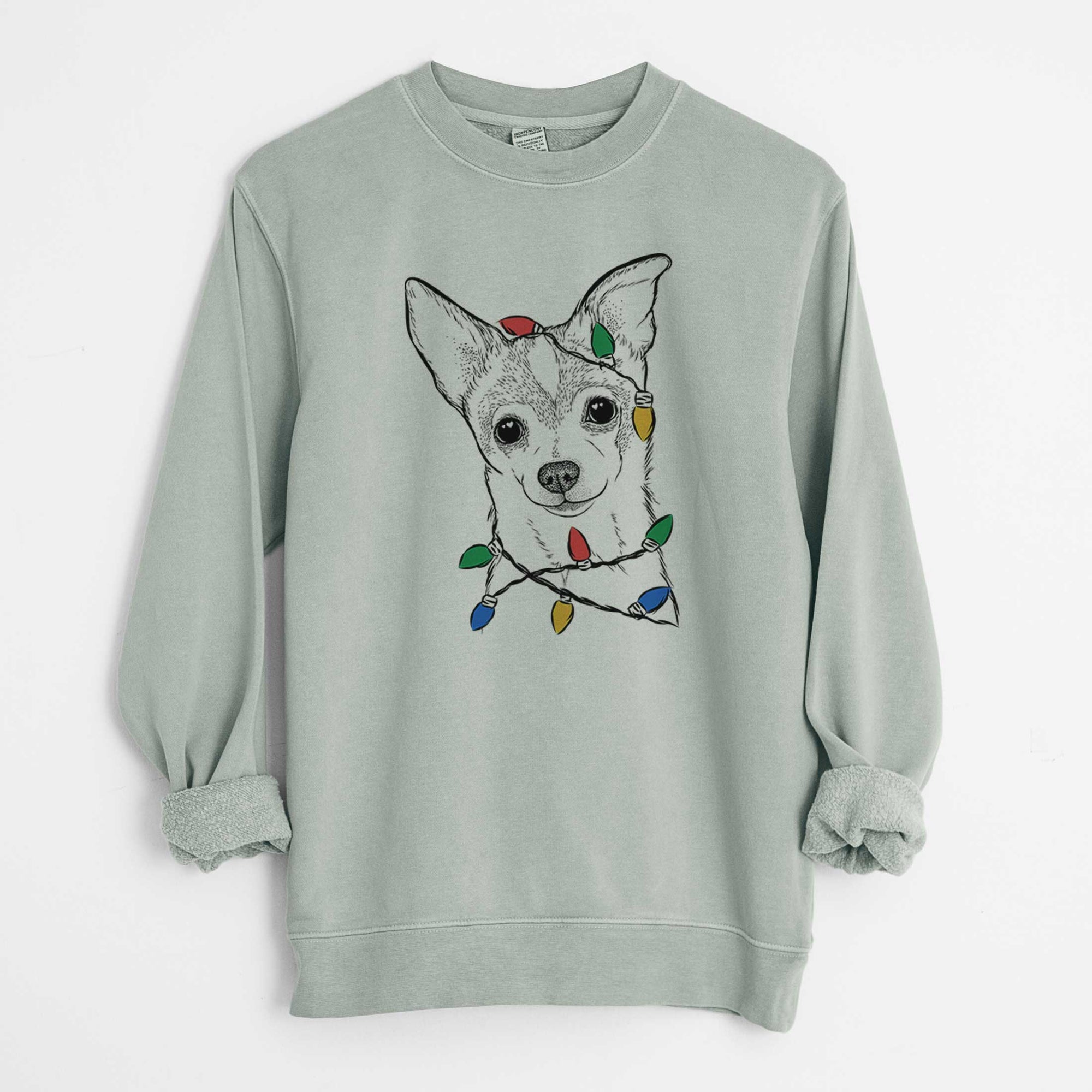 Christmas Lights Buggy the Chihuahua - Unisex Pigment Dyed Crew Sweatshirt