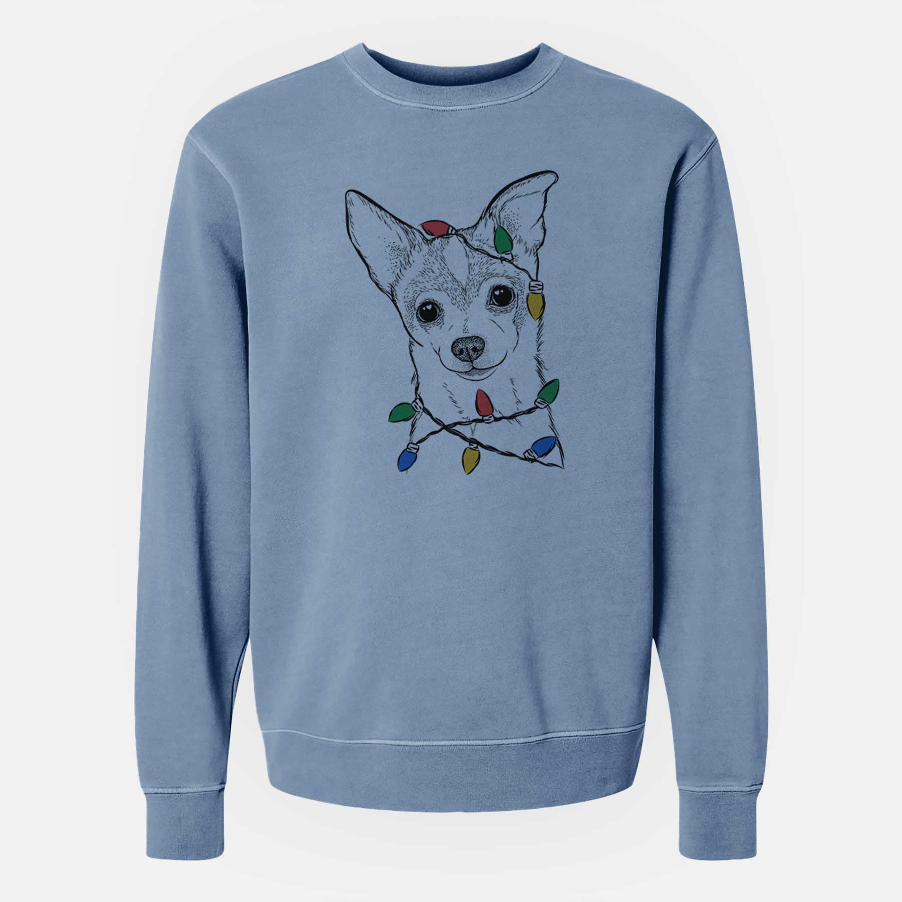 Christmas Lights Buggy the Chihuahua - Unisex Pigment Dyed Crew Sweatshirt