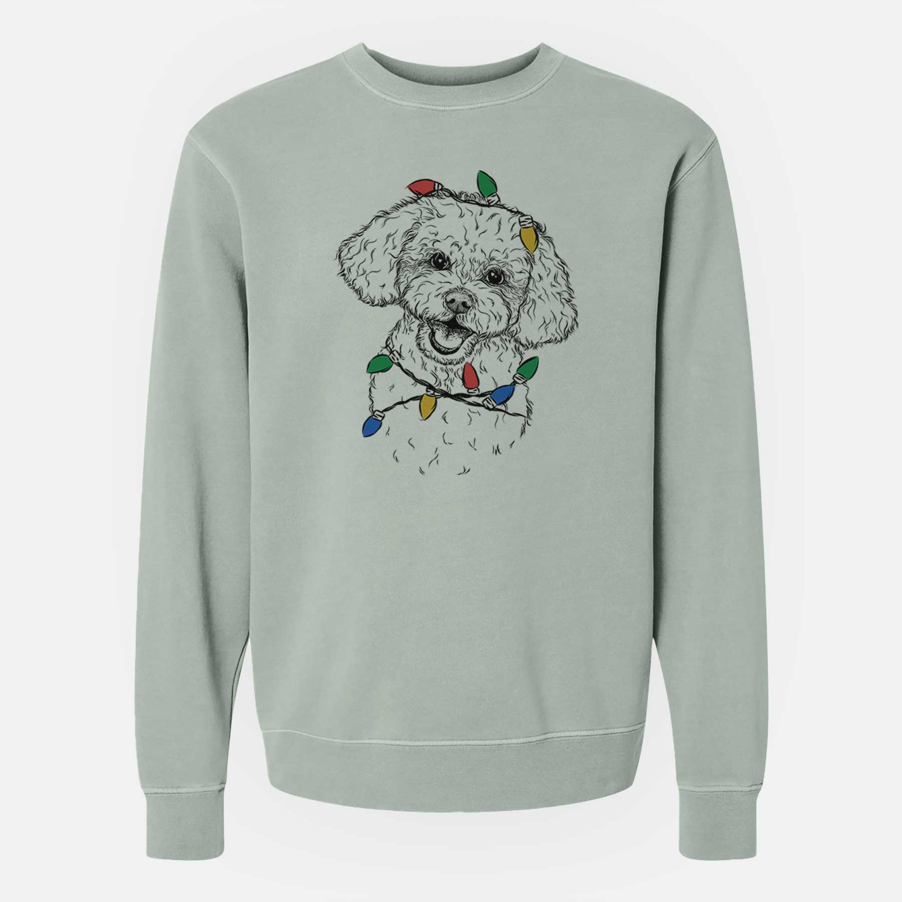 Christmas Lights Caesar the Bichon Frise - Unisex Pigment Dyed Crew Sweatshirt