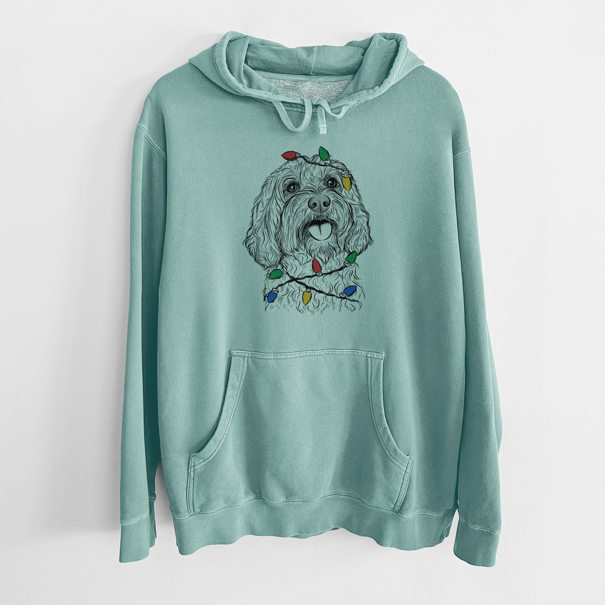 Christmas Lights Cali the Cavapoo - Unisex Pigment Dyed Hoodie