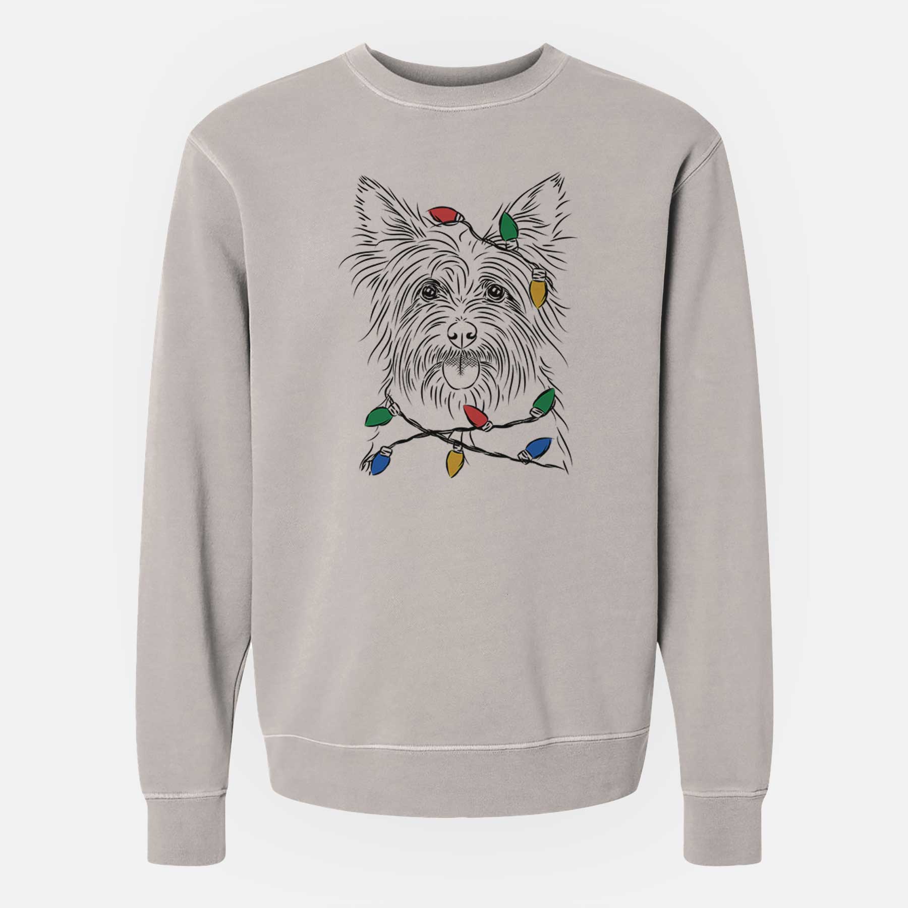 Christmas Lights Calum the Cairn Terrier - Unisex Pigment Dyed Crew Sweatshirt