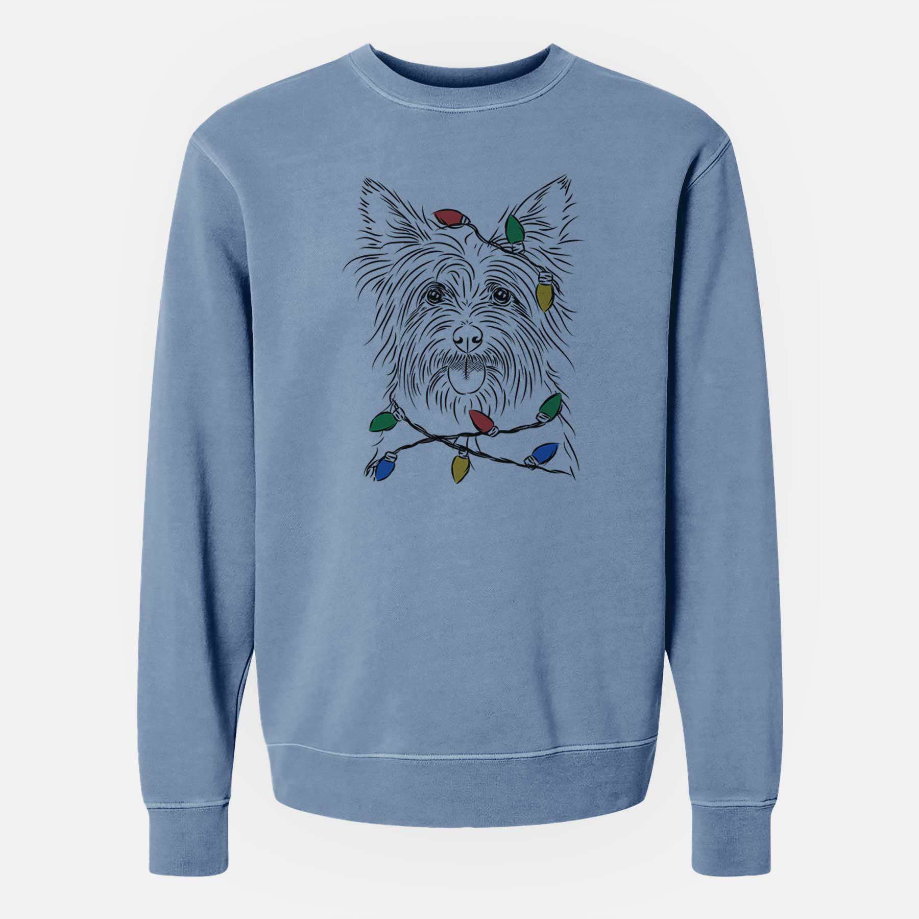 Christmas Lights Calum the Cairn Terrier - Unisex Pigment Dyed Crew Sweatshirt