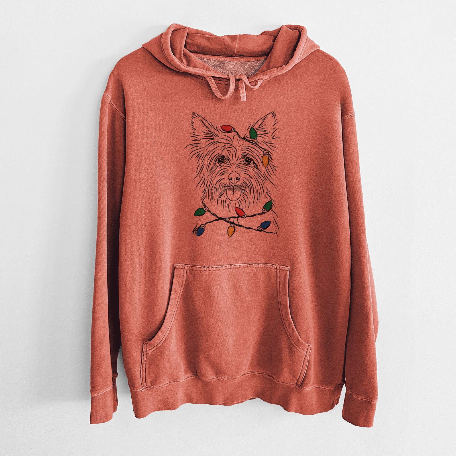 Christmas Lights Calum the Cairn Terrier - Unisex Pigment Dyed Hoodie