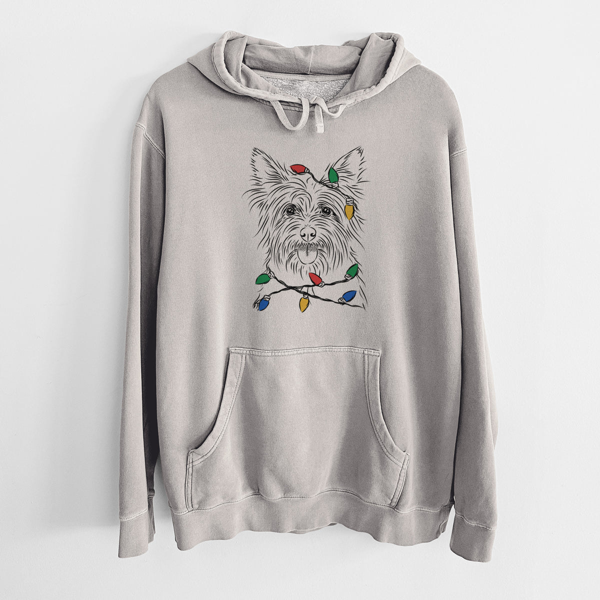 Christmas Lights Calum the Cairn Terrier - Unisex Pigment Dyed Hoodie