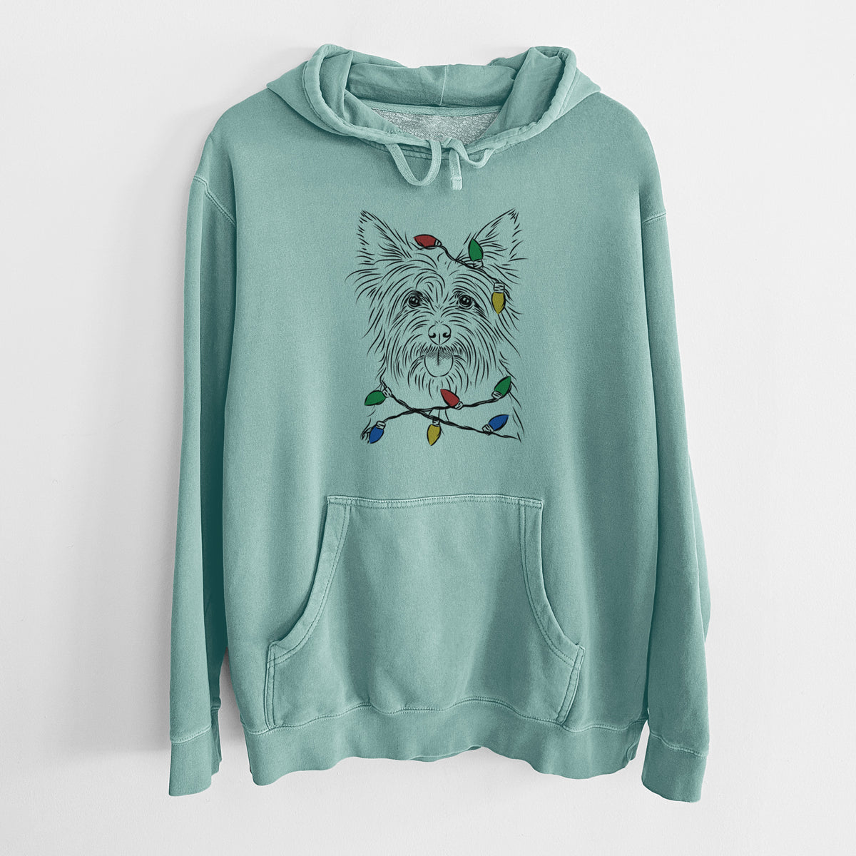 Christmas Lights Calum the Cairn Terrier - Unisex Pigment Dyed Hoodie
