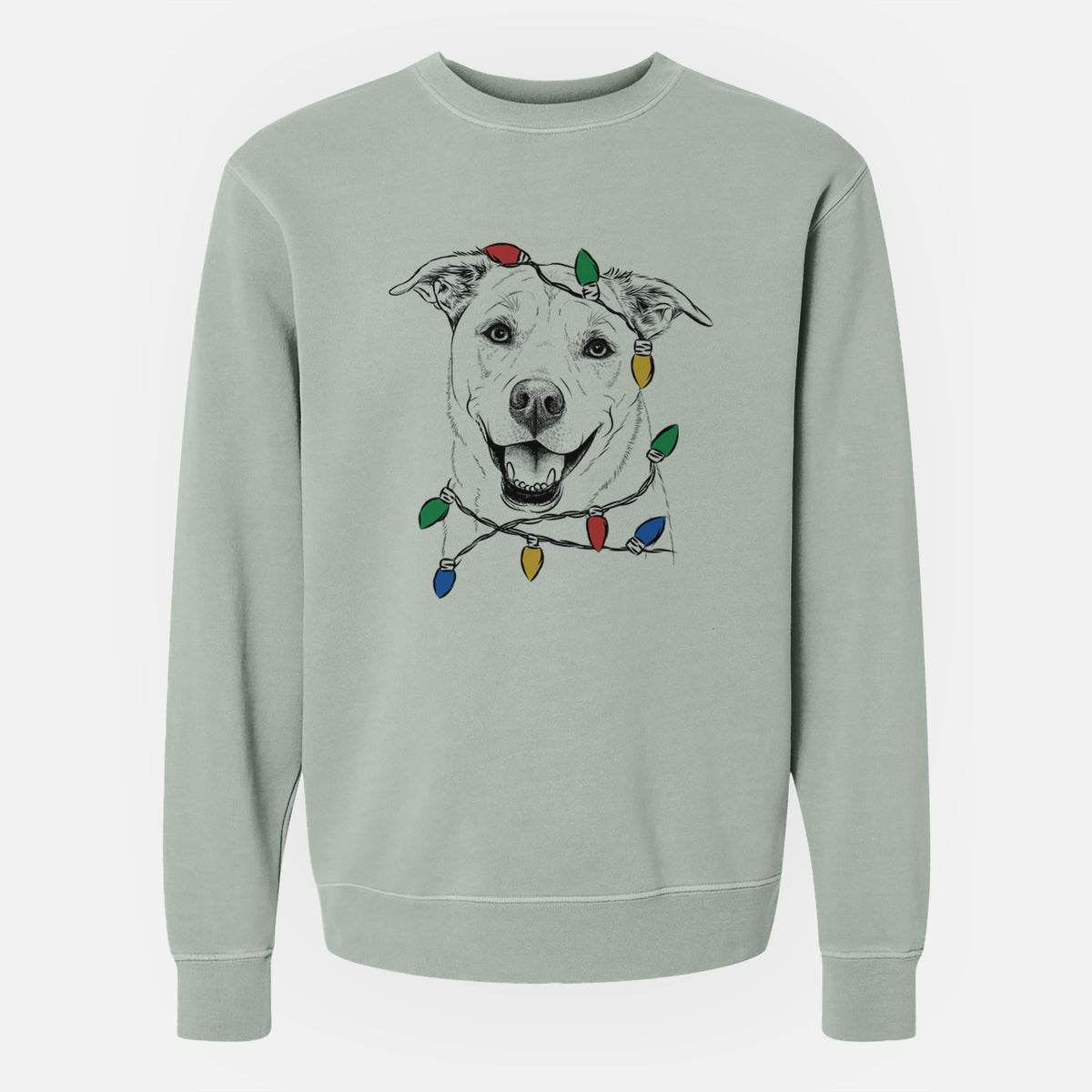 Christmas Lights Carl the Mixed Breed - Unisex Pigment Dyed Crew Sweatshirt