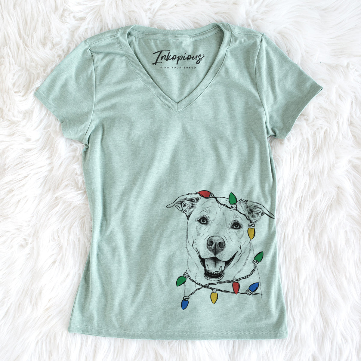 Christmas Lights Carl the Mixed Breed - Women&#39;s Perfect V-neck Shirt