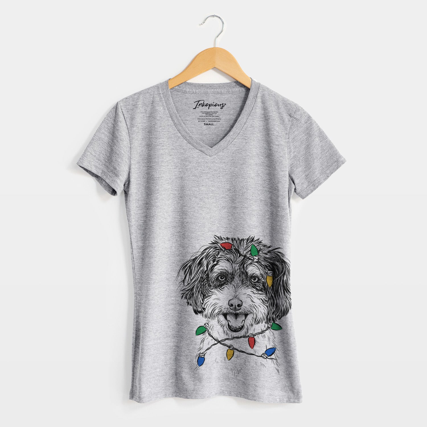 Christmas Lights Carlos the Cavapoo - Women's Perfect V-neck Shirt