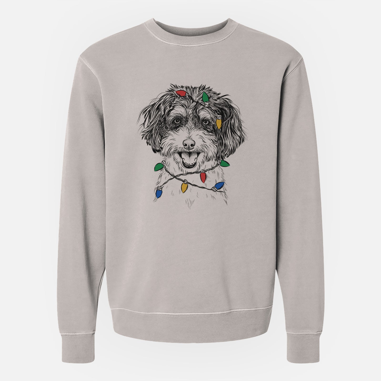Christmas Lights Carlos the Cavapoo - Unisex Pigment Dyed Crew Sweatshirt