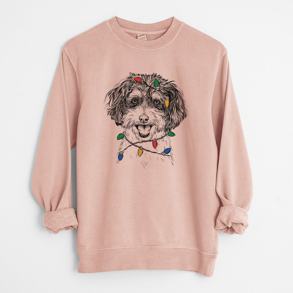 Christmas Lights Carlos the Cavapoo - Unisex Pigment Dyed Crew Sweatshirt
