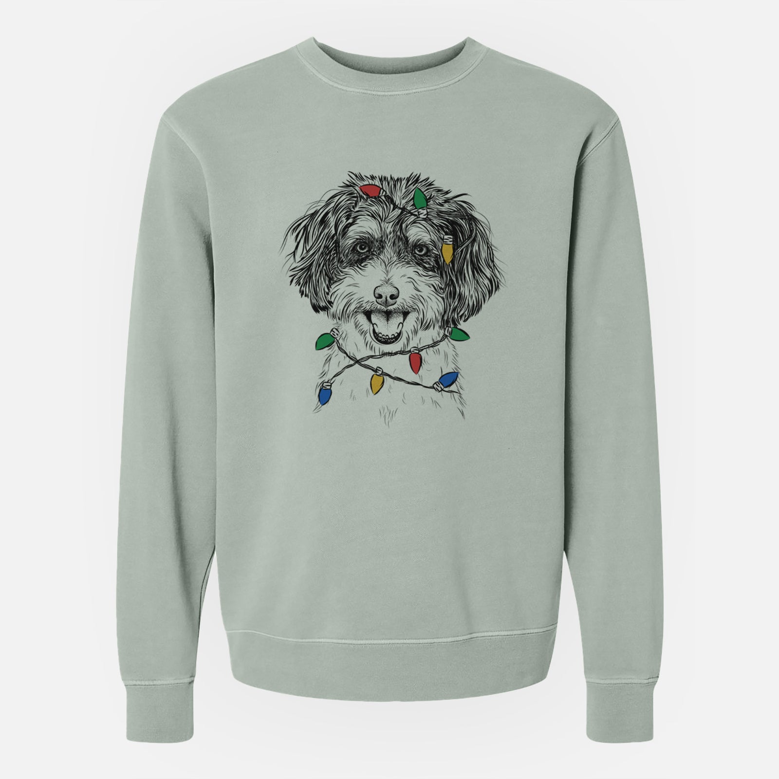 Christmas Lights Carlos the Cavapoo - Unisex Pigment Dyed Crew Sweatshirt