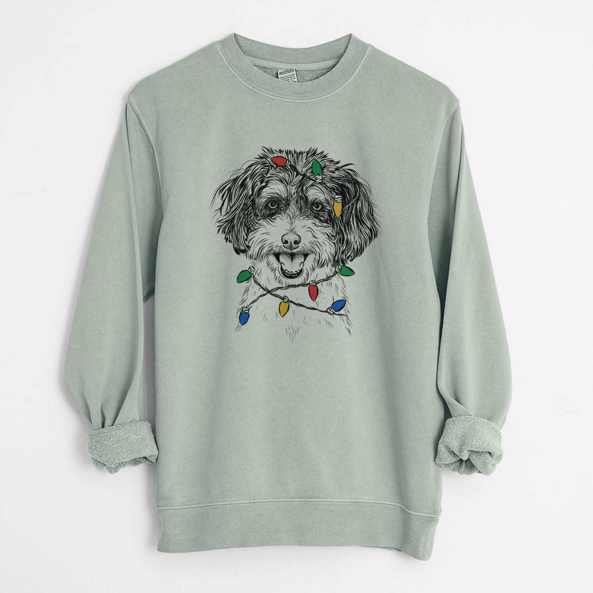 Christmas Lights Carlos the Cavapoo - Unisex Pigment Dyed Crew Sweatshirt