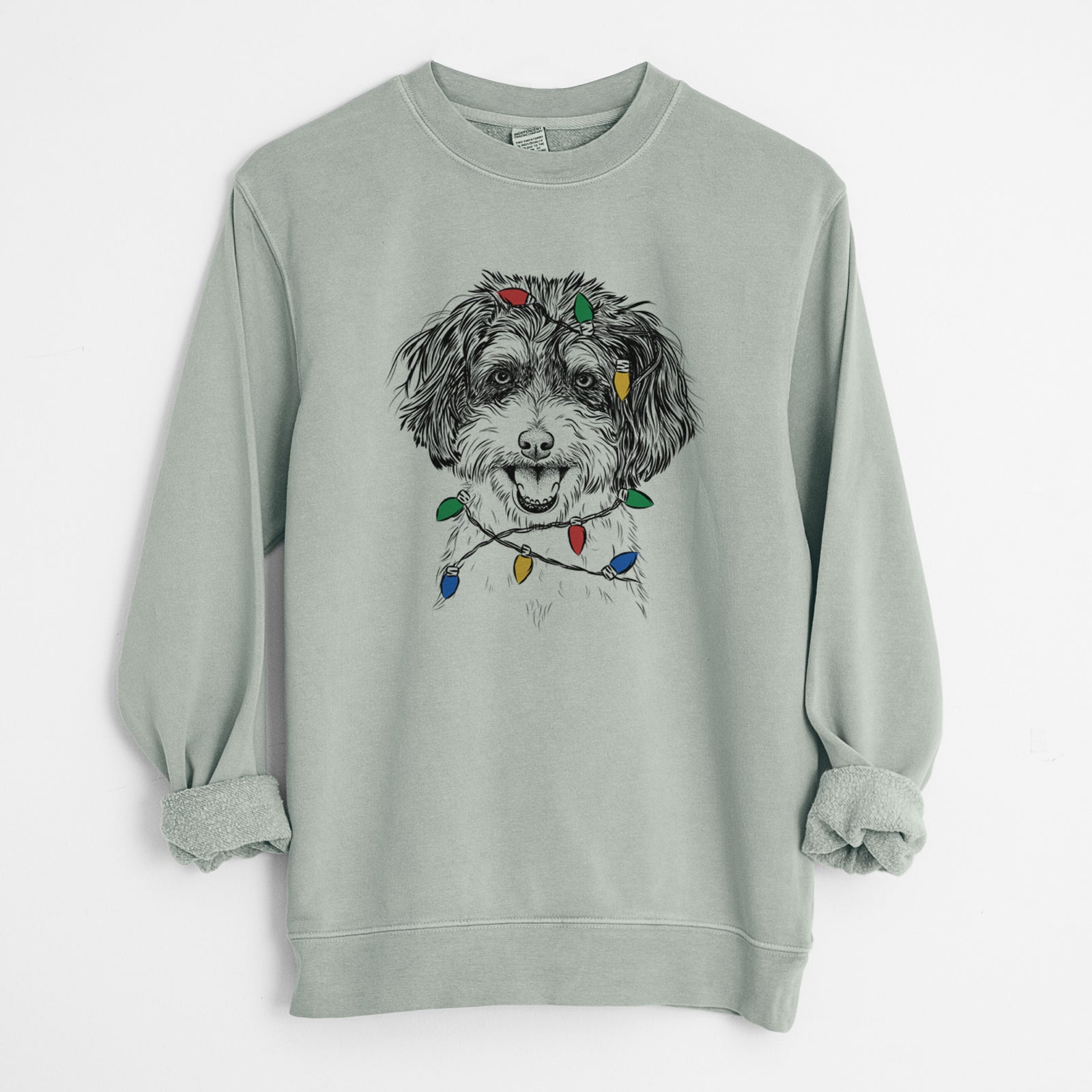 Christmas Lights Carlos the Cavapoo - Unisex Pigment Dyed Crew Sweatshirt
