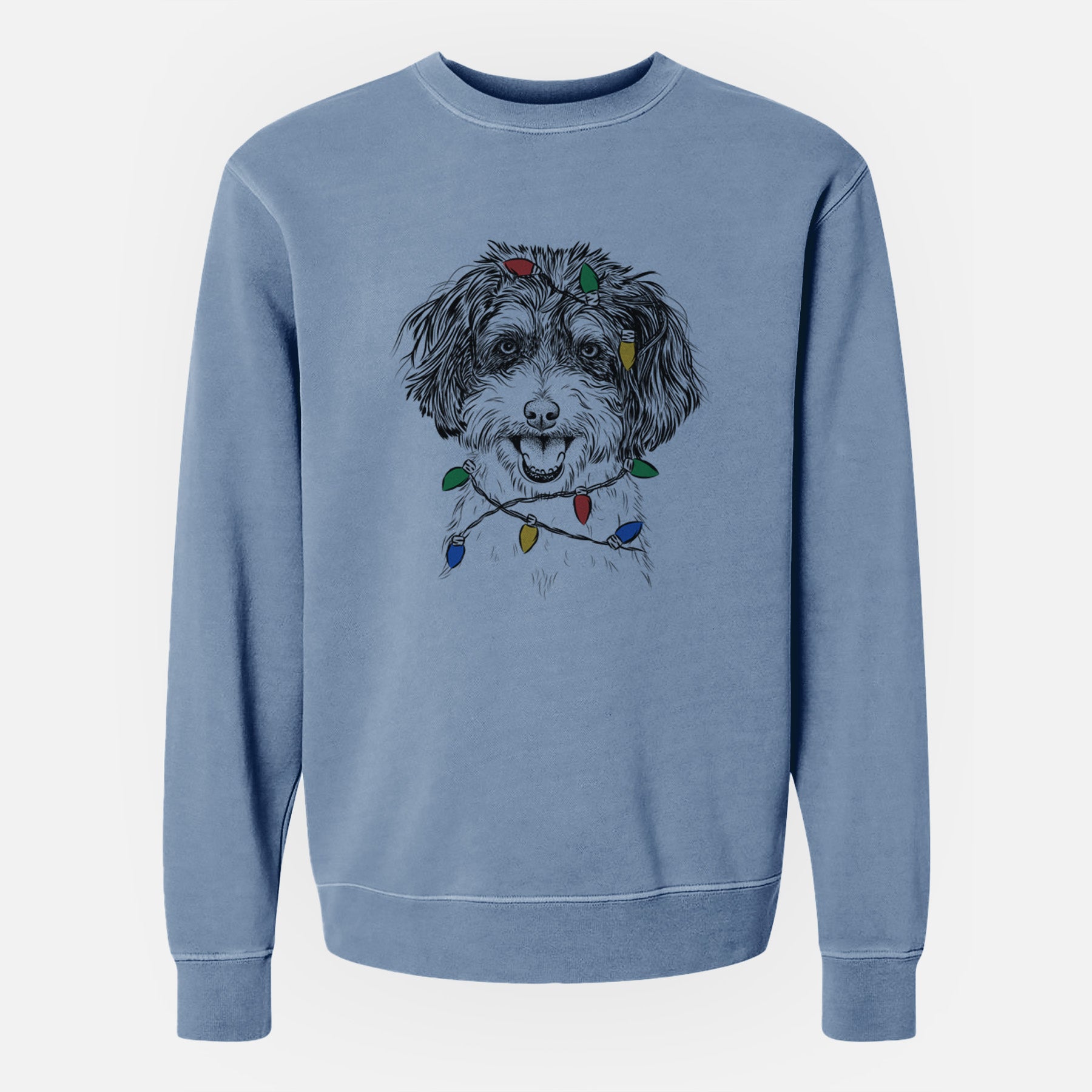 Christmas Lights Carlos the Cavapoo - Unisex Pigment Dyed Crew Sweatshirt