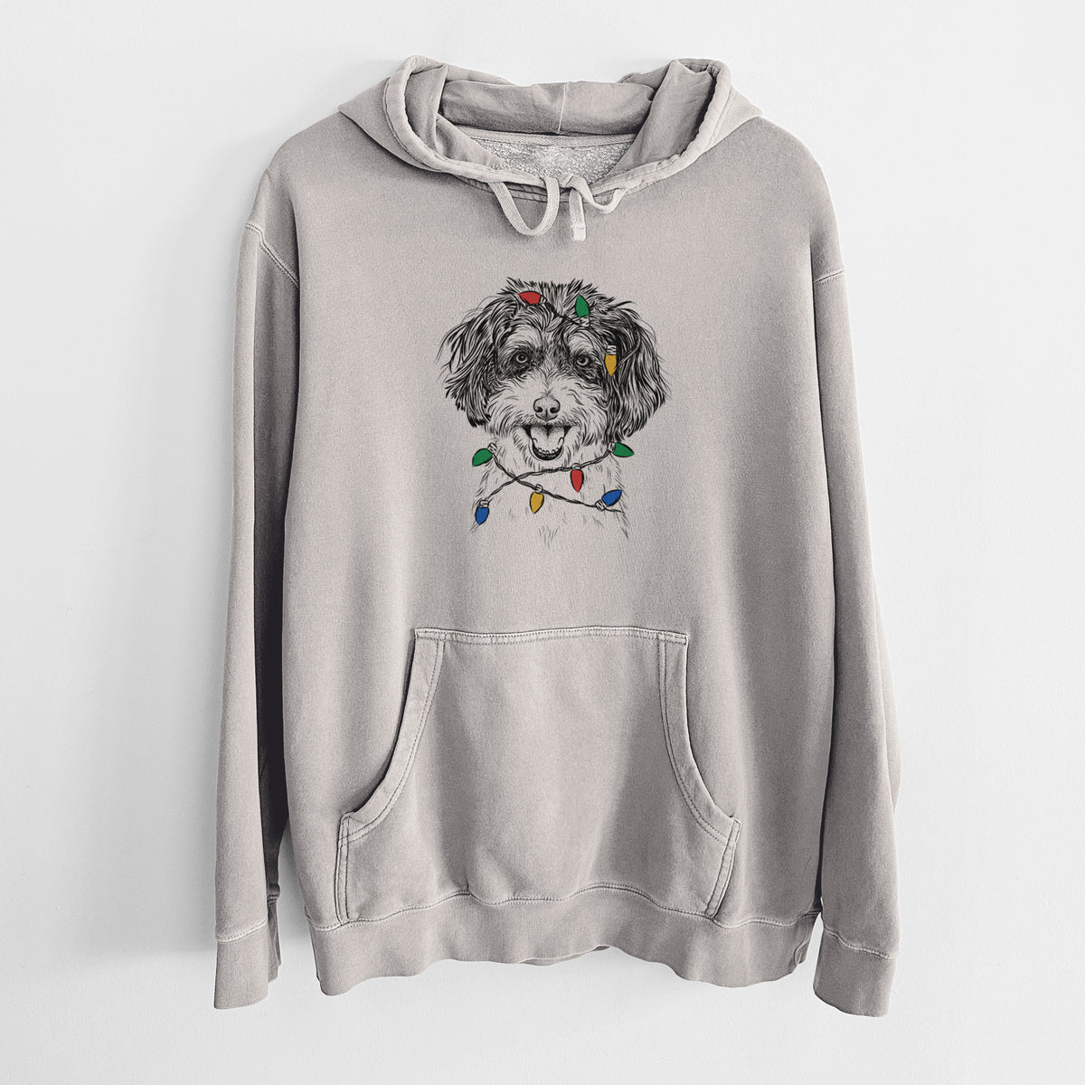 Christmas Lights Carlos the Cavapoo - Unisex Pigment Dyed Hoodie