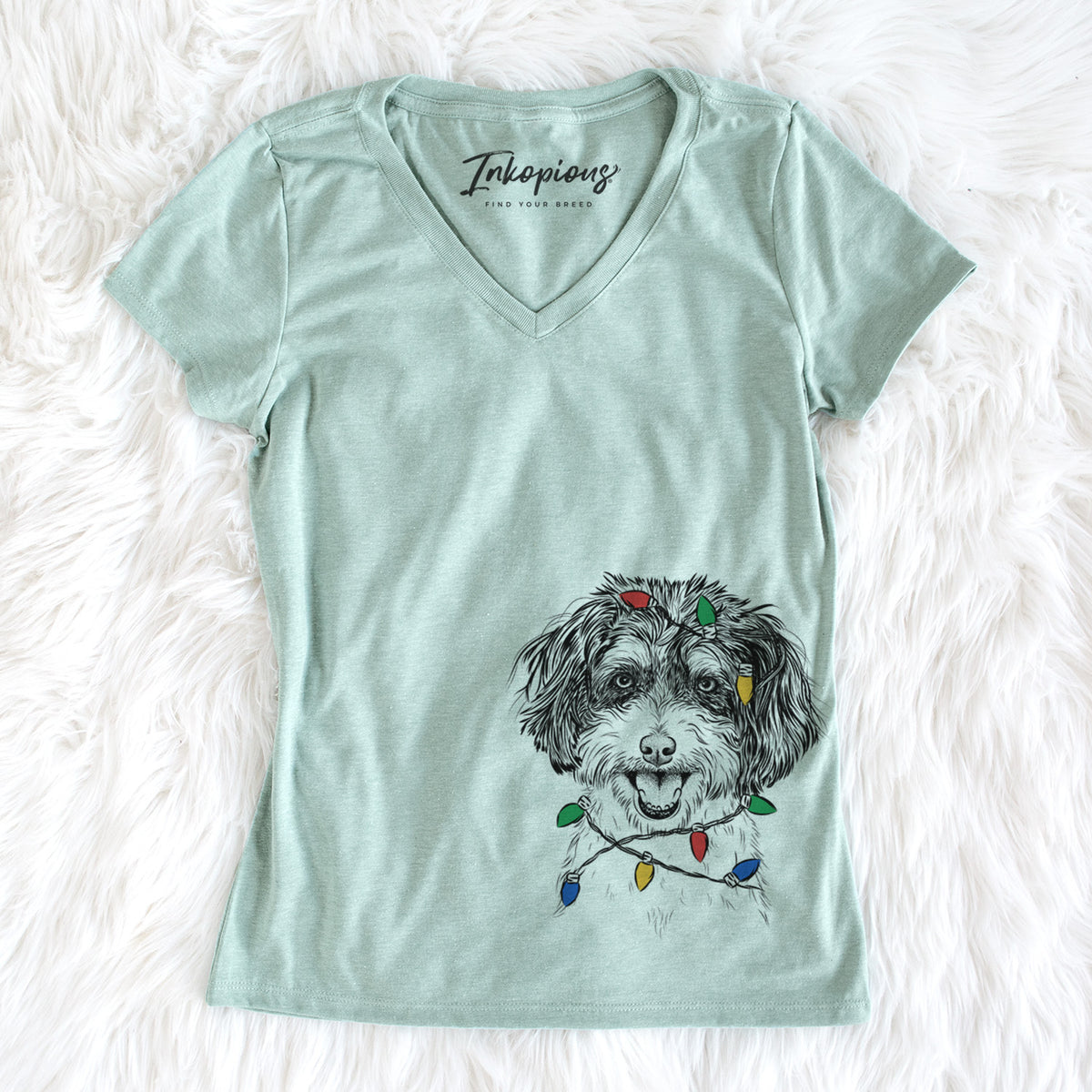 Christmas Lights Carlos the Cavapoo - Women&#39;s Perfect V-neck Shirt
