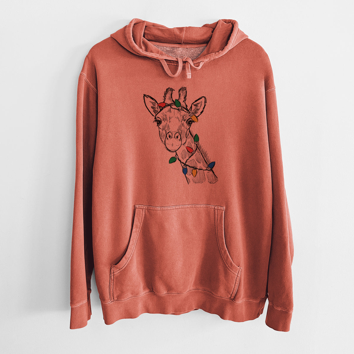 Christmas Lights Cedrick the Giraffe - Unisex Pigment Dyed Hoodie
