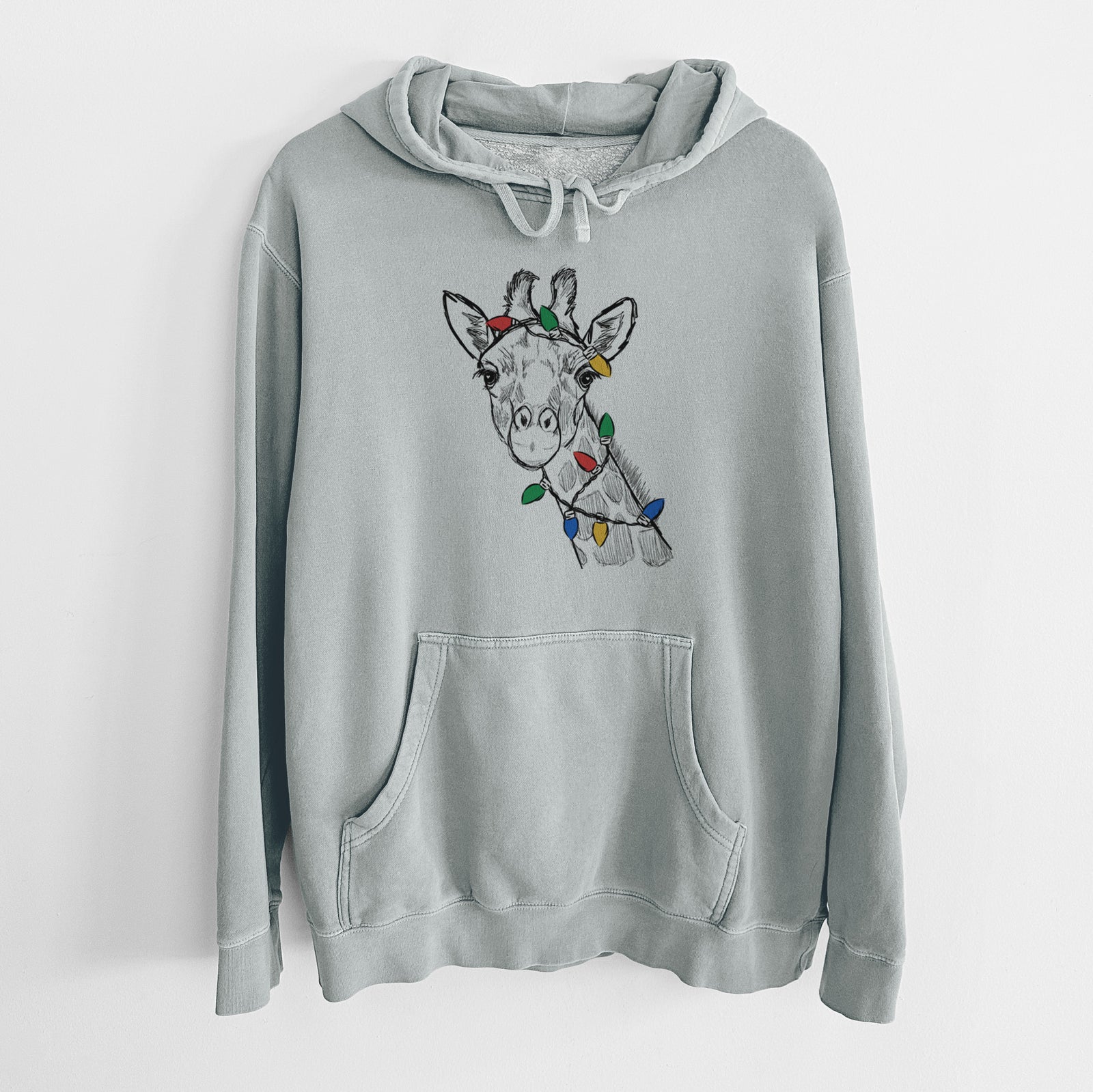 Christmas Lights Cedrick the Giraffe - Unisex Pigment Dyed Hoodie