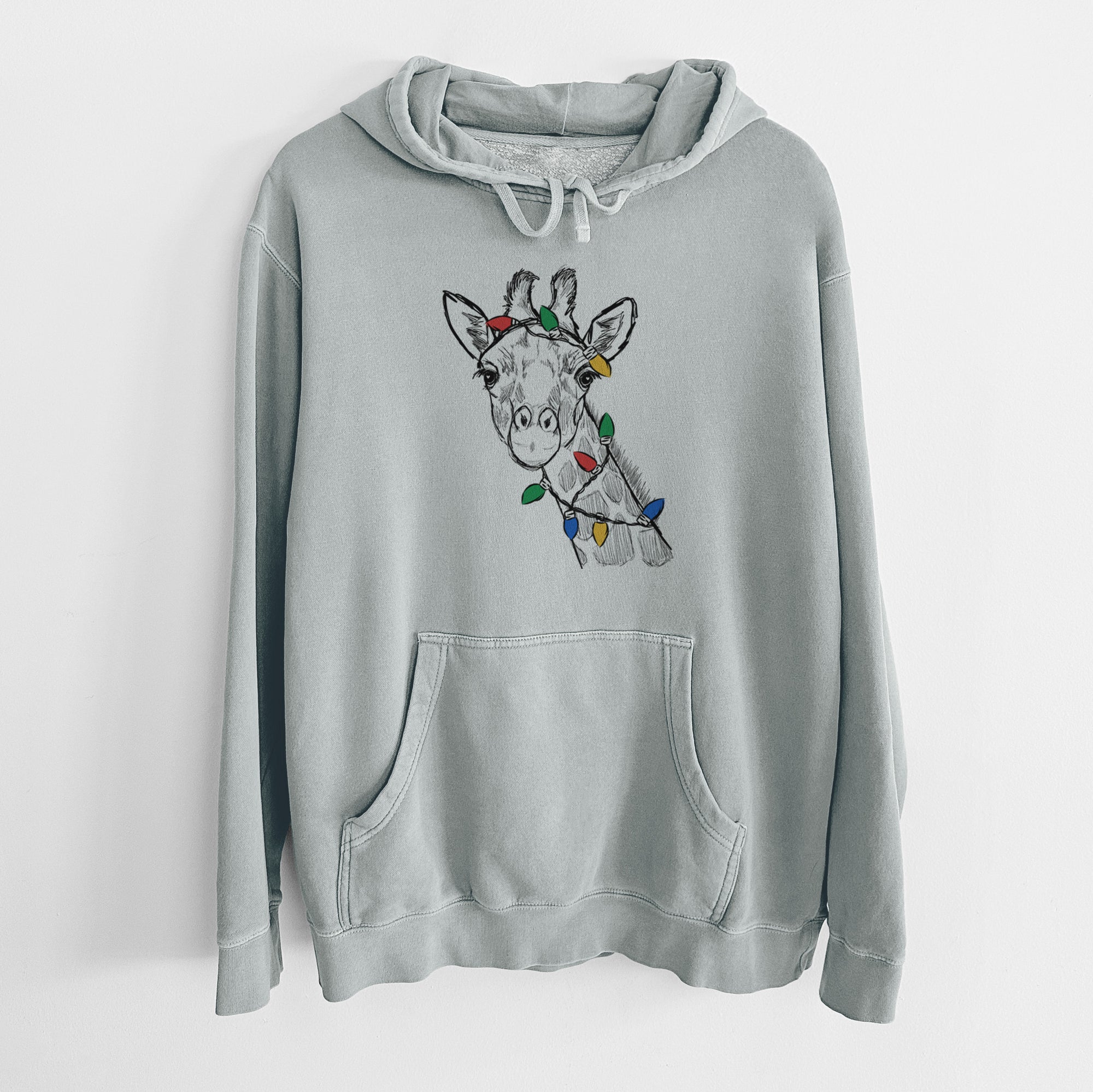 Christmas Lights Cedrick the Giraffe - Unisex Pigment Dyed Hoodie