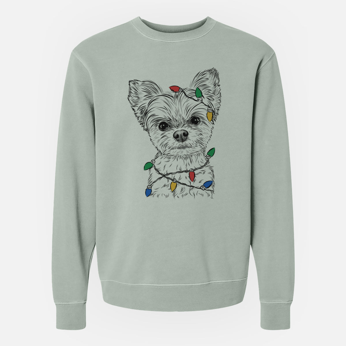 Christmas Lights Chance the Yapper the Yorkshire Terrier - Unisex Pigment Dyed Crew Sweatshirt