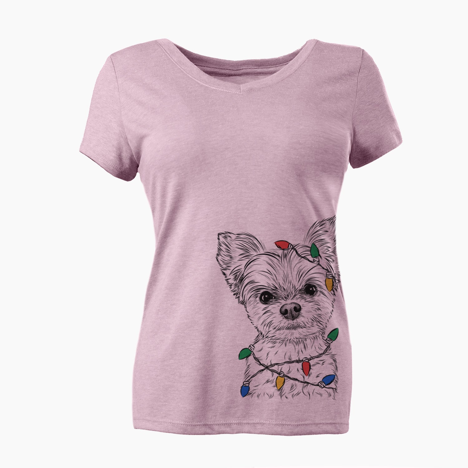 Christmas Lights Chance the Yapper the Yorkshire Terrier - Women's Perfect V-neck Shirt