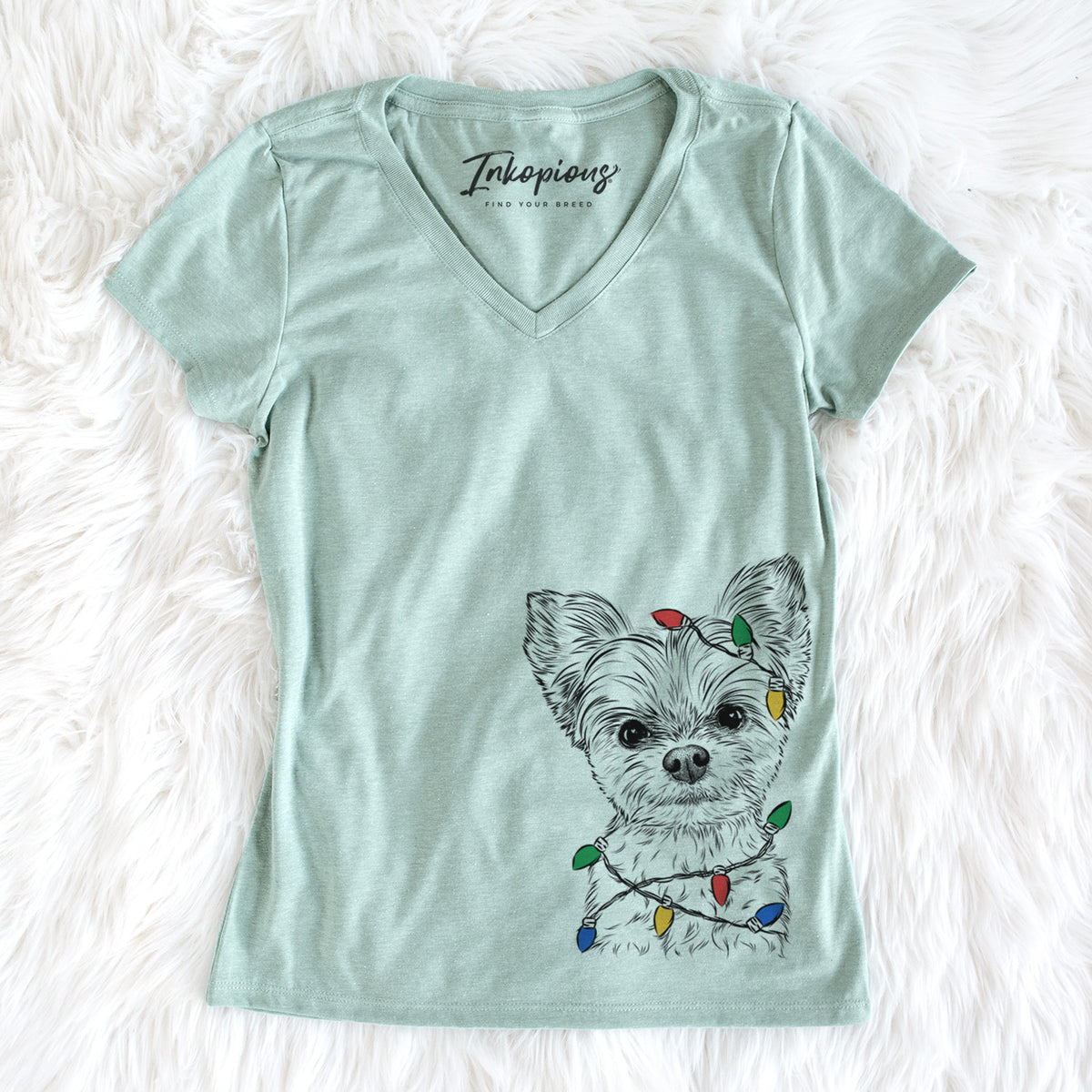 Christmas Lights Chance the Yapper the Yorkshire Terrier - Women&#39;s Perfect V-neck Shirt