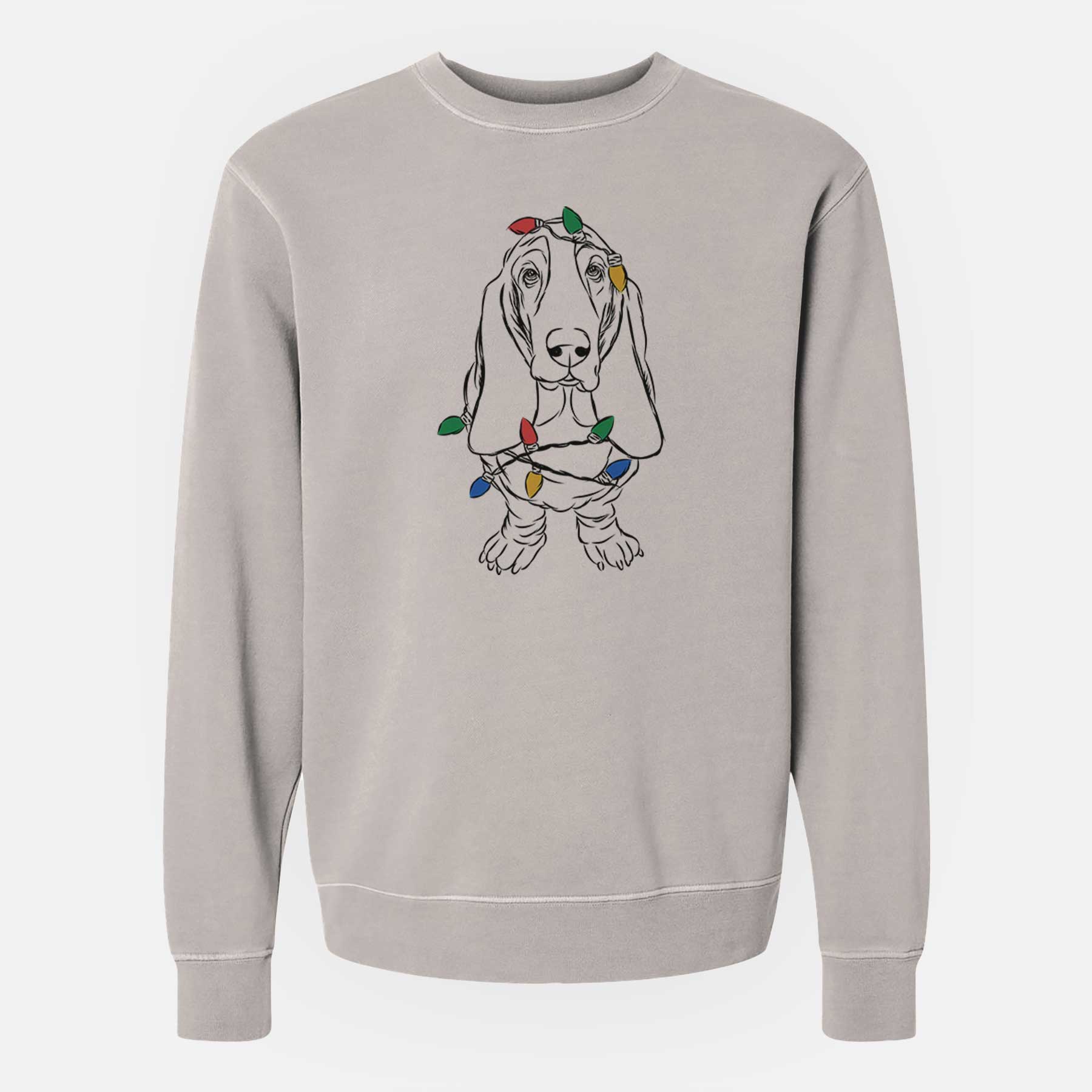 Christmas Lights Charlie the Basset Hound - Unisex Pigment Dyed Crew Sweatshirt