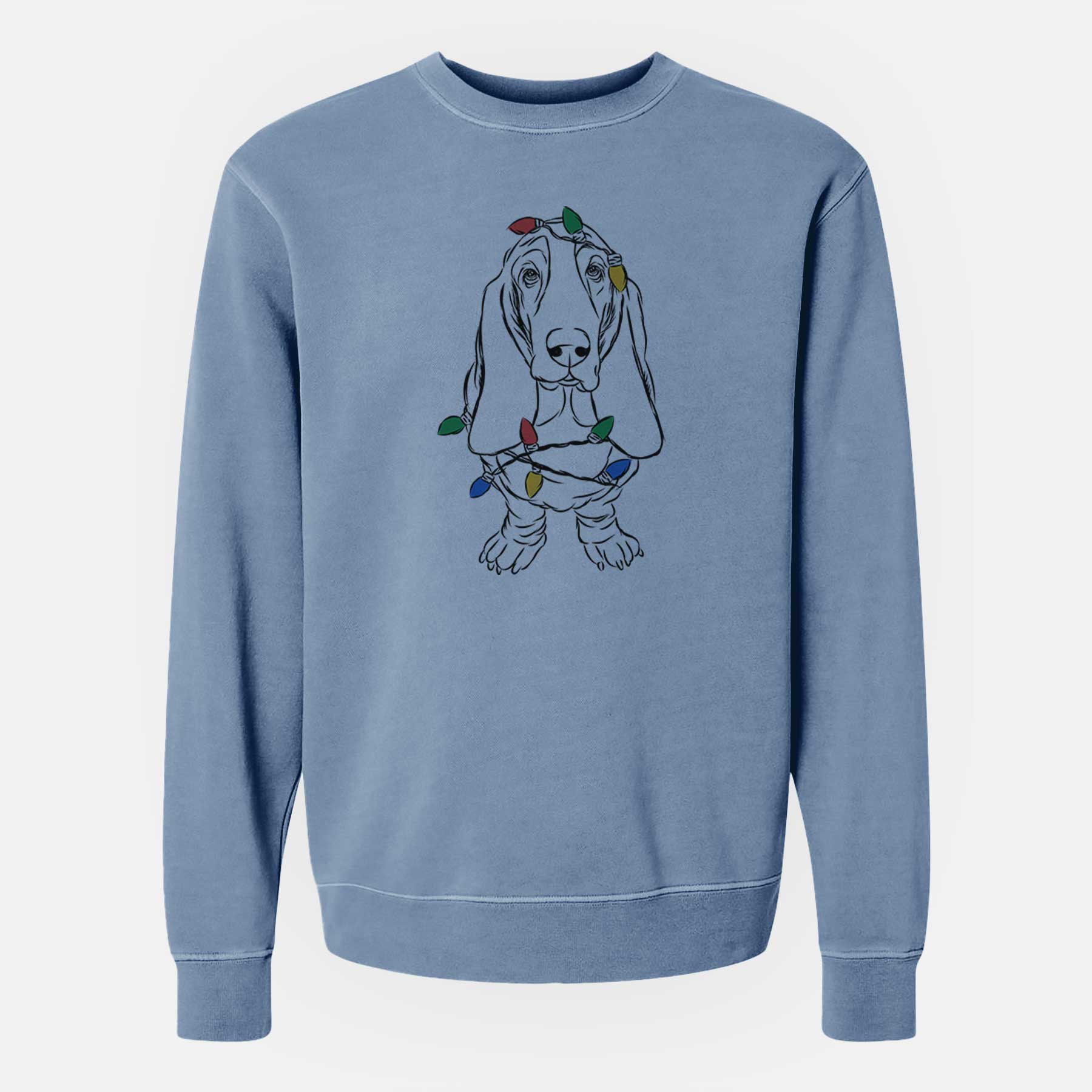 Christmas Lights Charlie the Basset Hound - Unisex Pigment Dyed Crew Sweatshirt